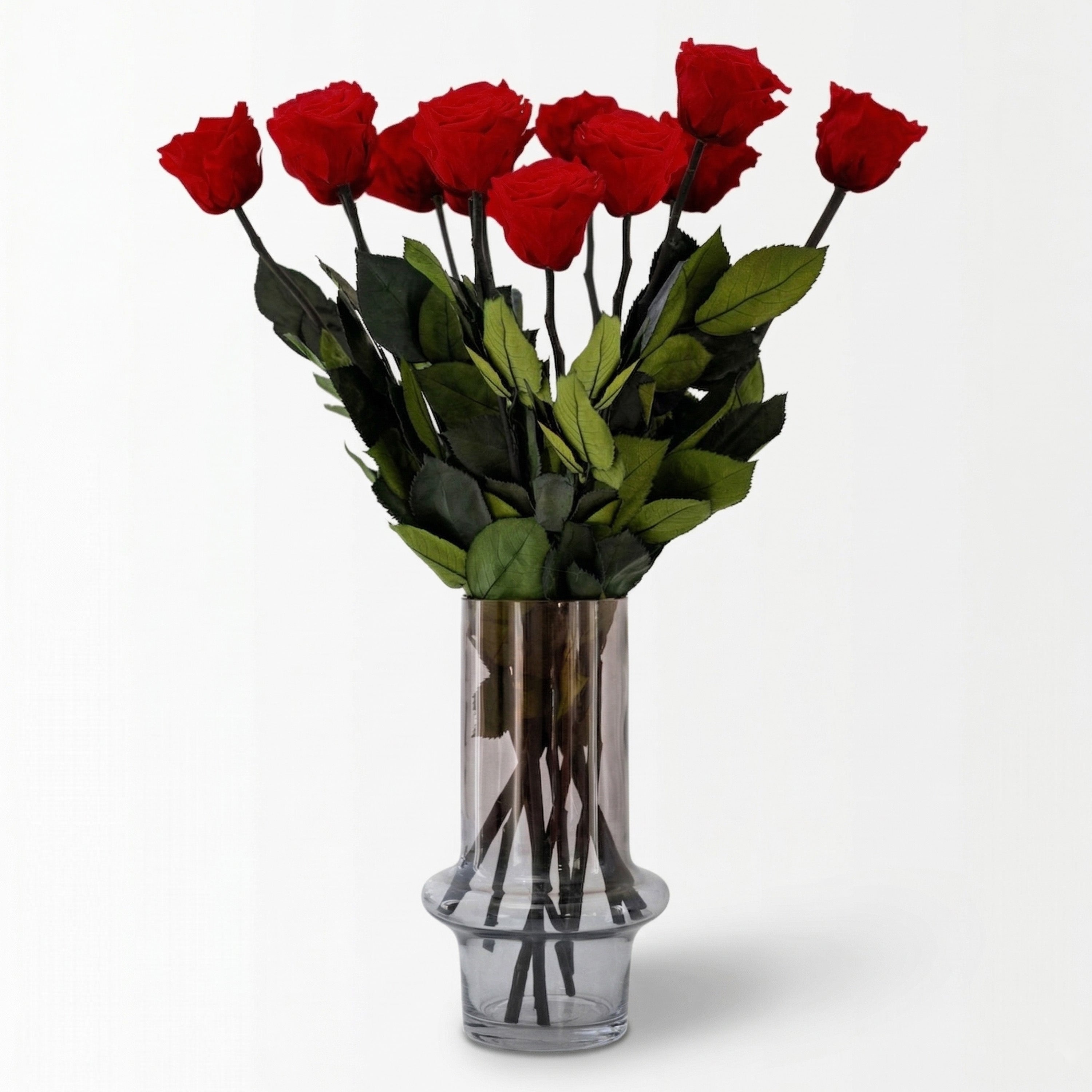 One dozen long stem red preserved roses by The Million Roses