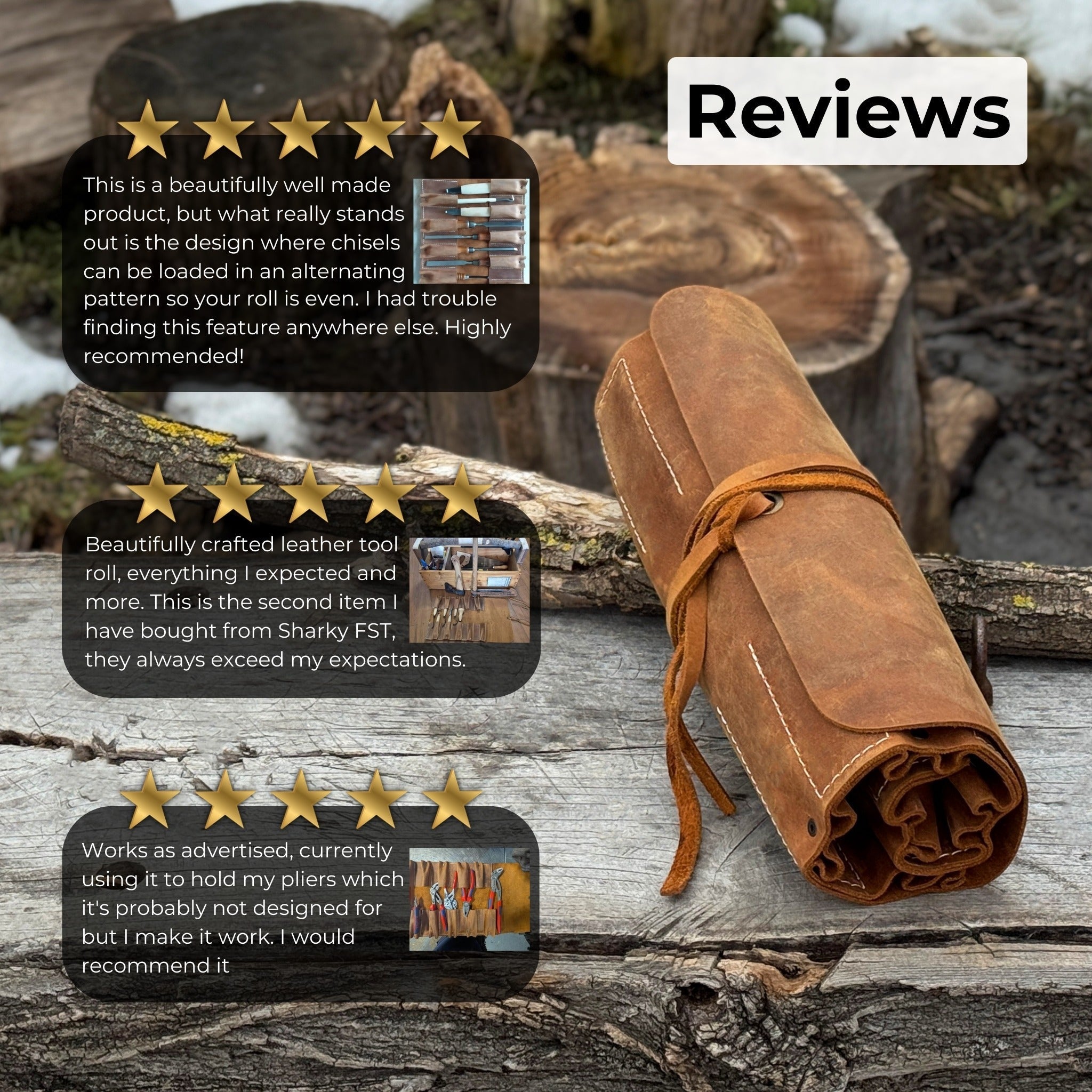Handmade 10 Pocket Leather Tool Roll made from Crazy Horse leather by Sharky Forged Steel Tools