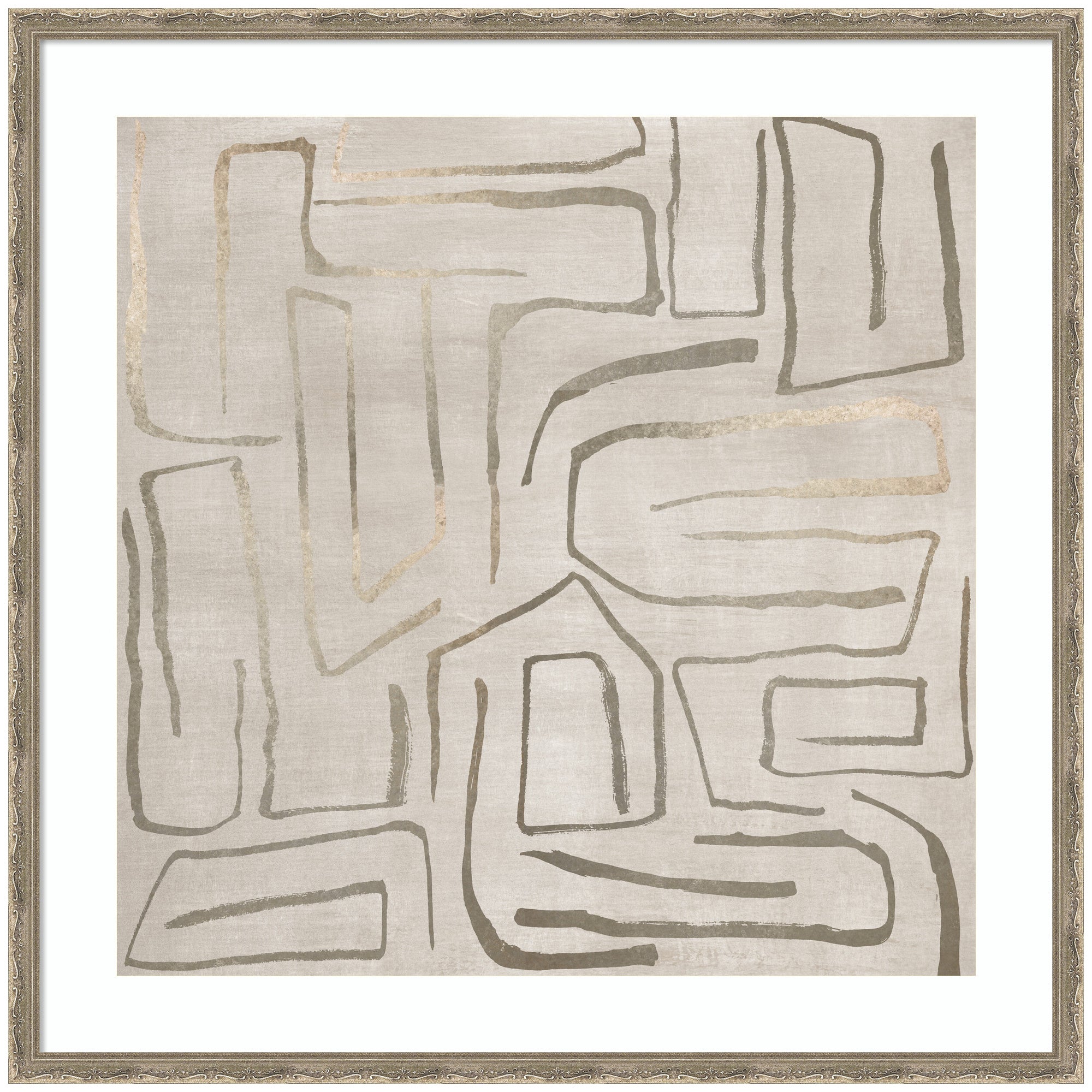 NC Kenya by Nikki Chu framed wall art print showing abstract pattern in muted tones with Mila Dark Silver frame