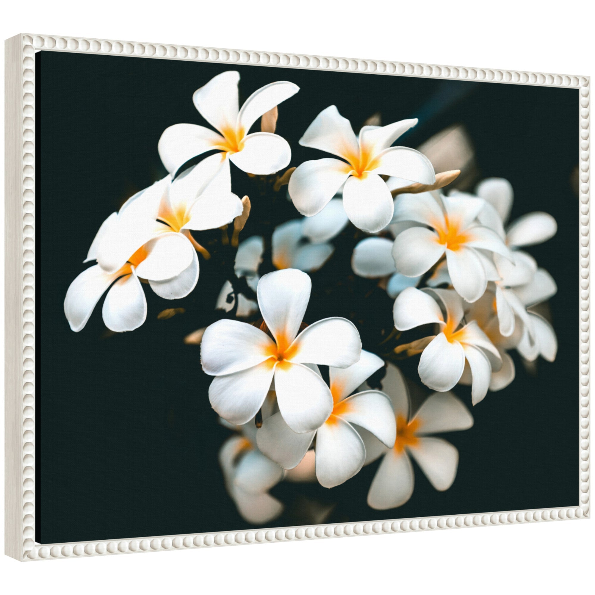 Framed canvas art titled Sylvie Tropical Flowers featuring vivid tropical flowers with a vintage beaded frame