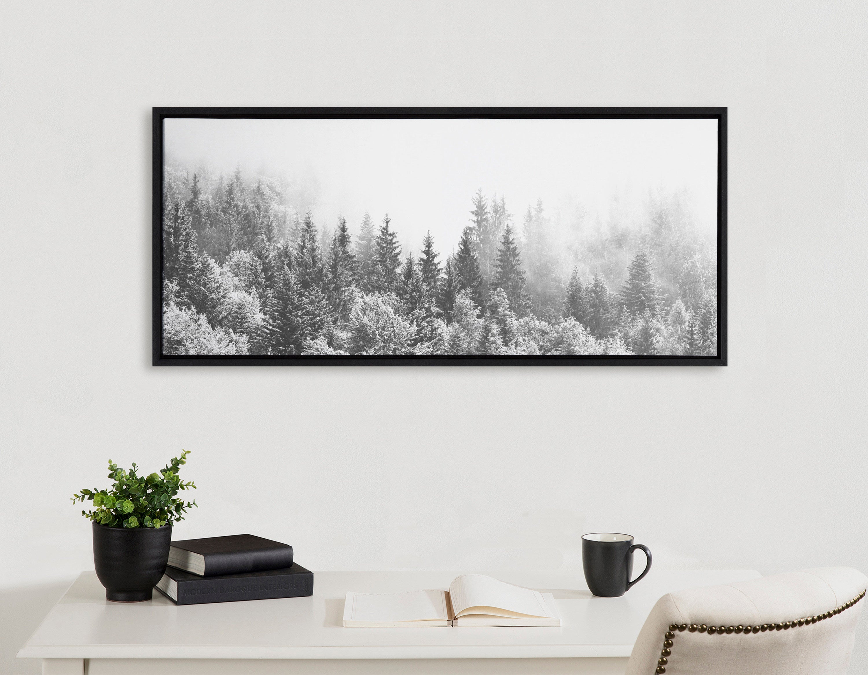 Sylvie Forest On A Foggy Day BW Framed Canvas
