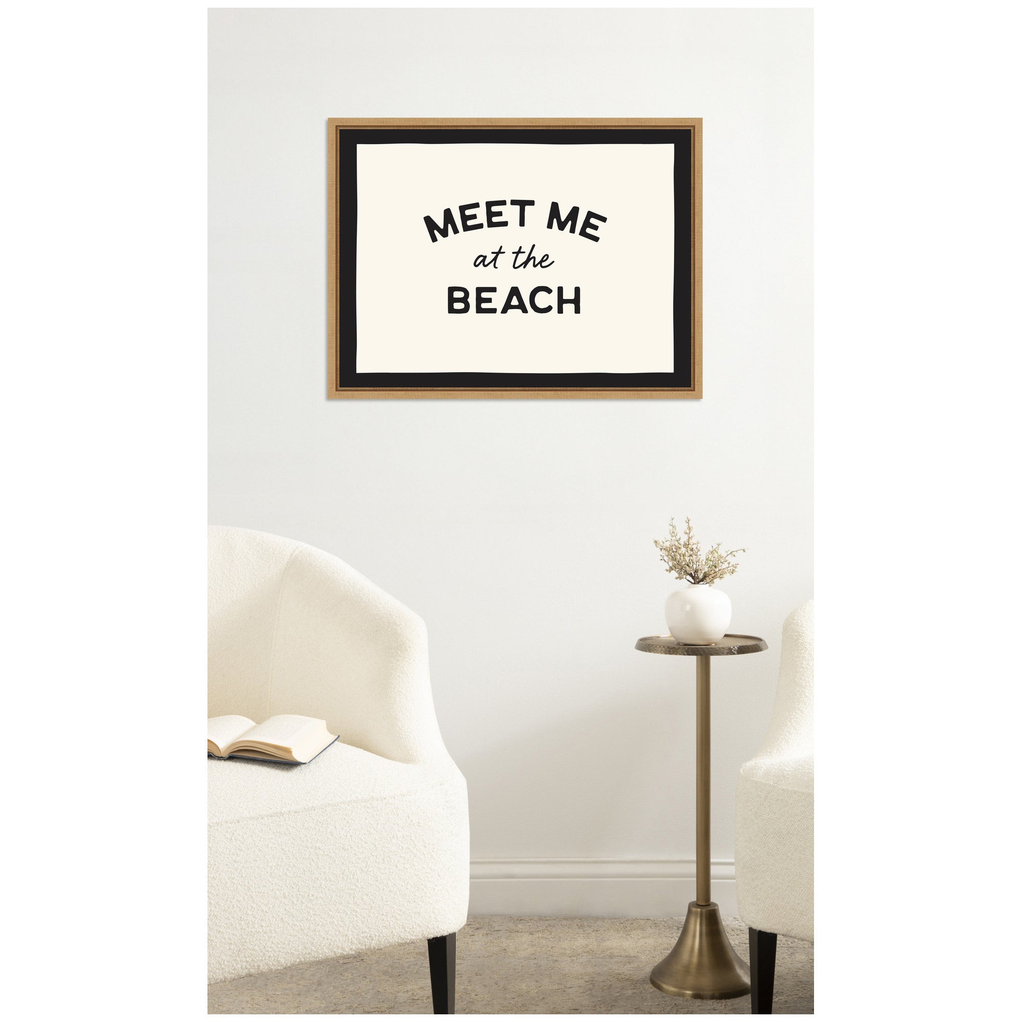 Meet Me at the Beach Coastal Typography Beach House Welcome by Lucky Guava Framed Canvas Wall Art Print