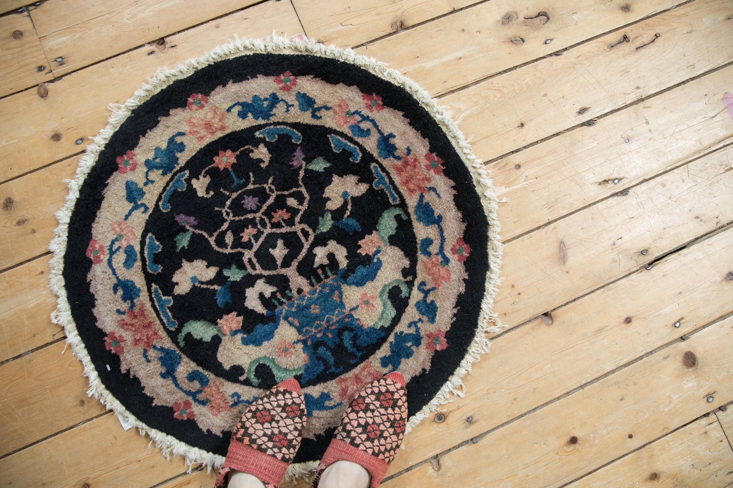 2.5x2.5 Vintage Nichols Art Deco Round Rug Mat