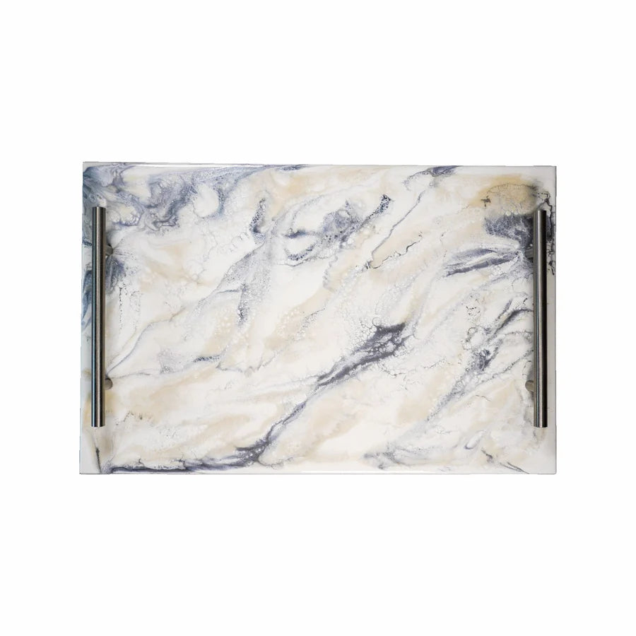 Marble-patterned Acrylic Resin Serving Tray with metallic edges on a white background