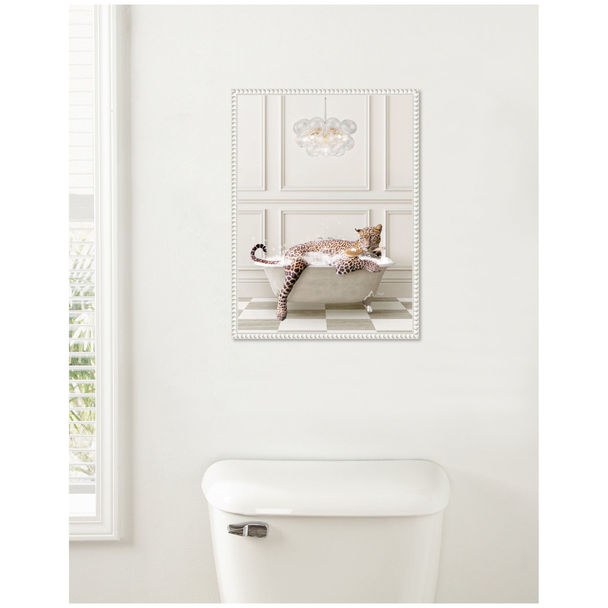 Sylvie Cheetah Traditional Chandelier Bath Framed Canvas by Amy Peterson
