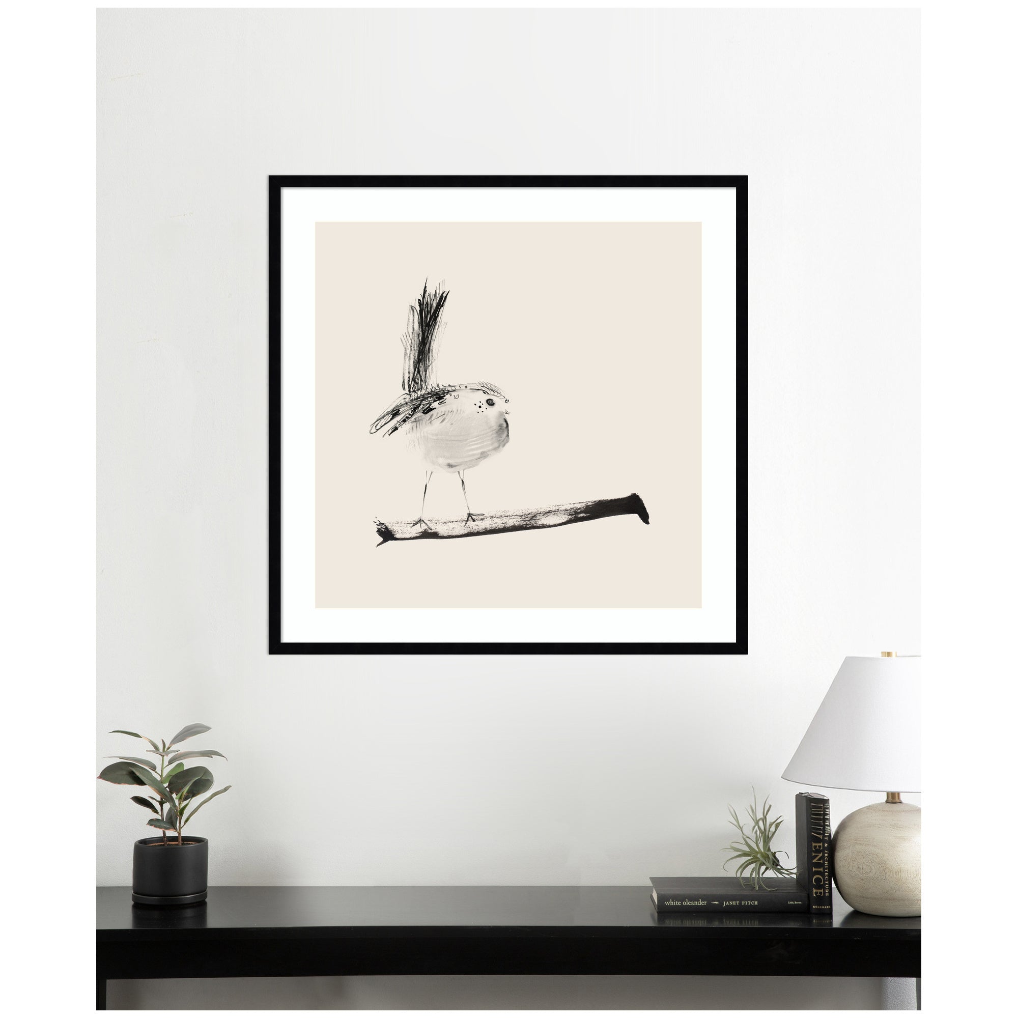 Sketched Bird On Branch by Danushka Abeygoda Framed Wall Art Print