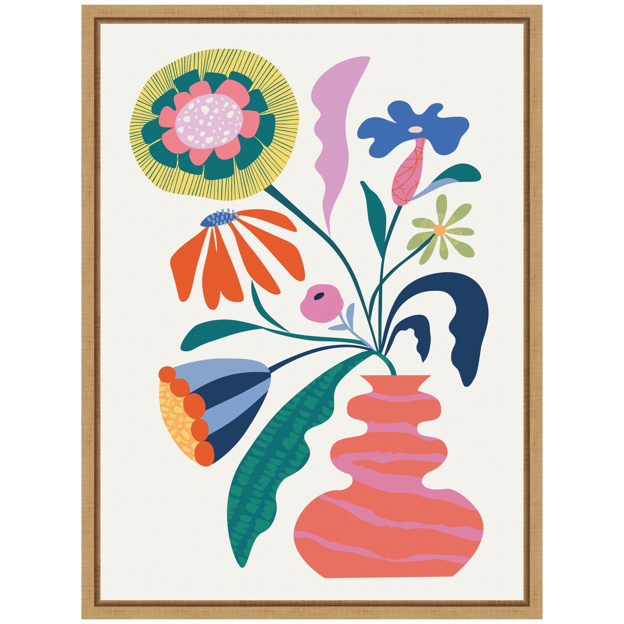 Sylvie Retro Whimsical Floral Vase Framed Canvas by Rachel Lee