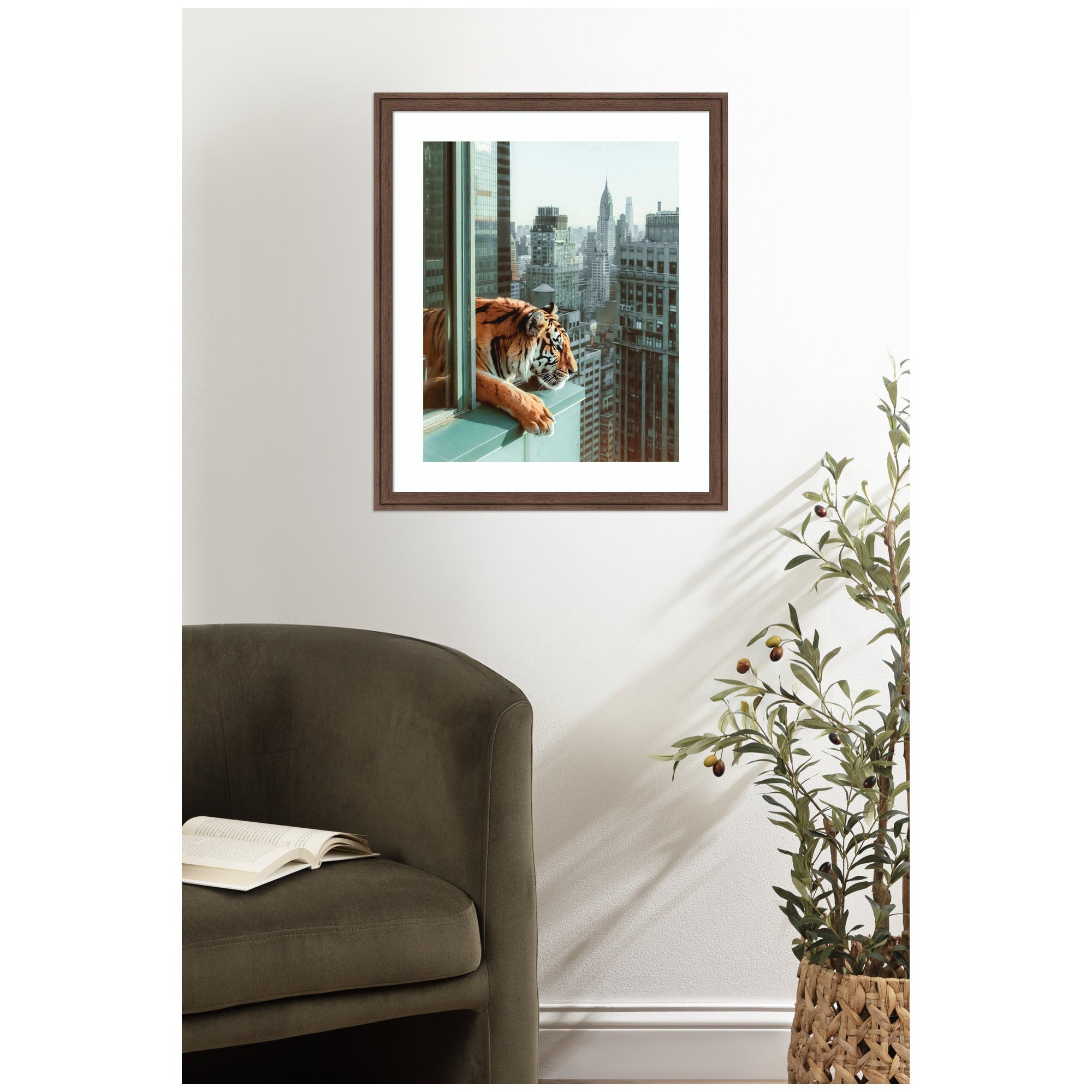 Framed Art Urban Tiger Overlooking Manhattan by Michael Schauer