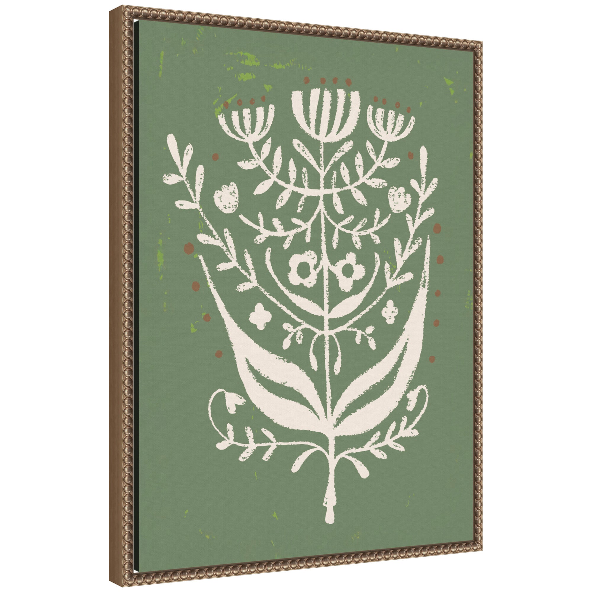 Bungalow Charm Green by Vicky Yorke Framed Canvas Wall Art Print with Sylvie Beaded Frame on white gallery wall