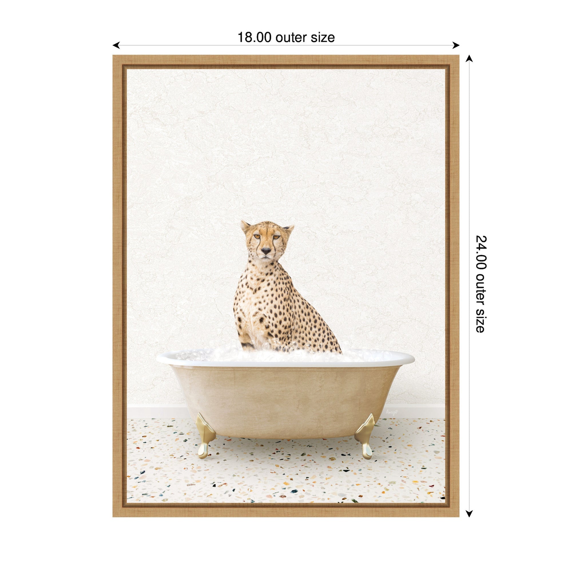 Sylvie Cheetah in Terrazzo Bathtub Framed Canvas by Amy Peterson