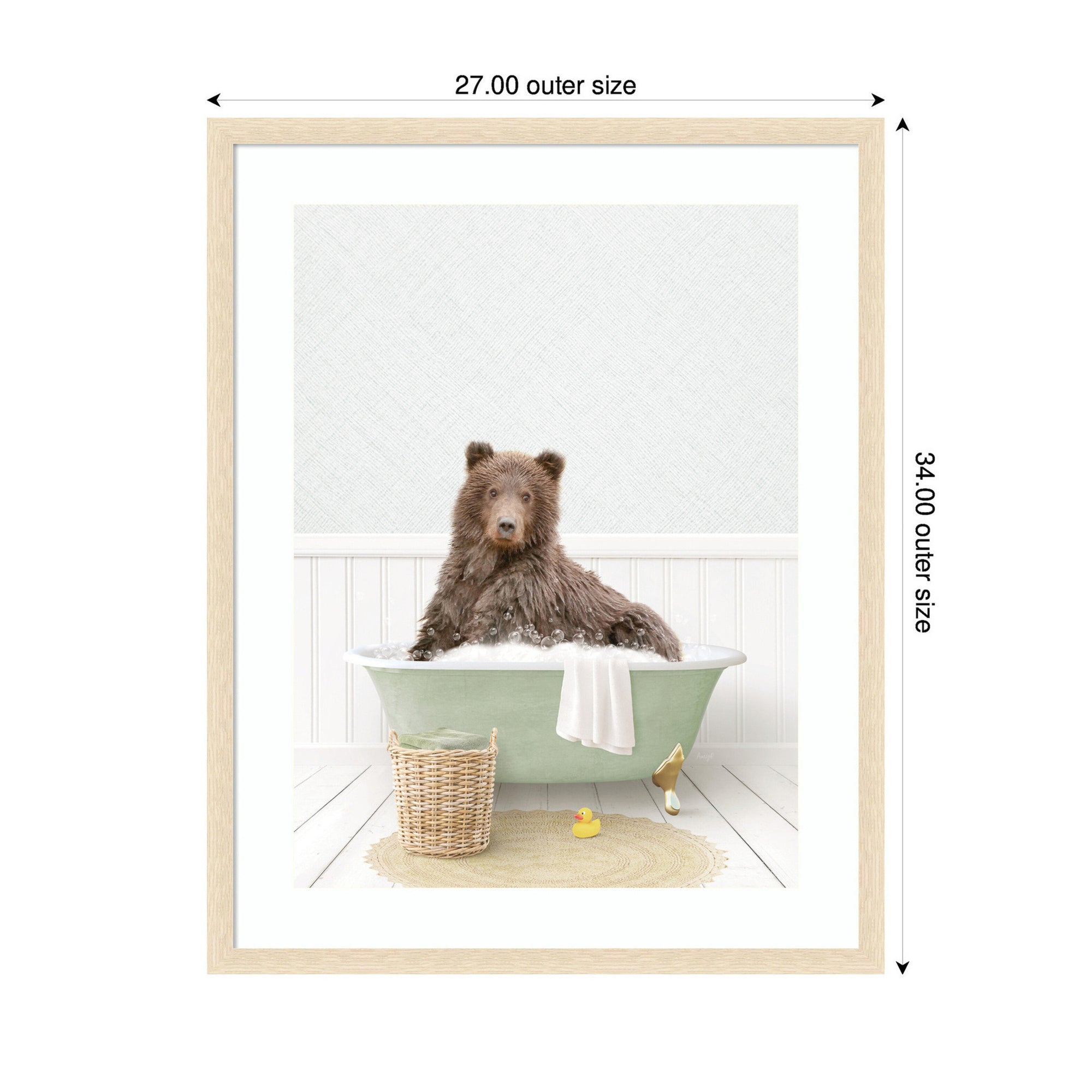 Bear in Cottage Green Bath by Amy Peterson Framed Wall Art Print