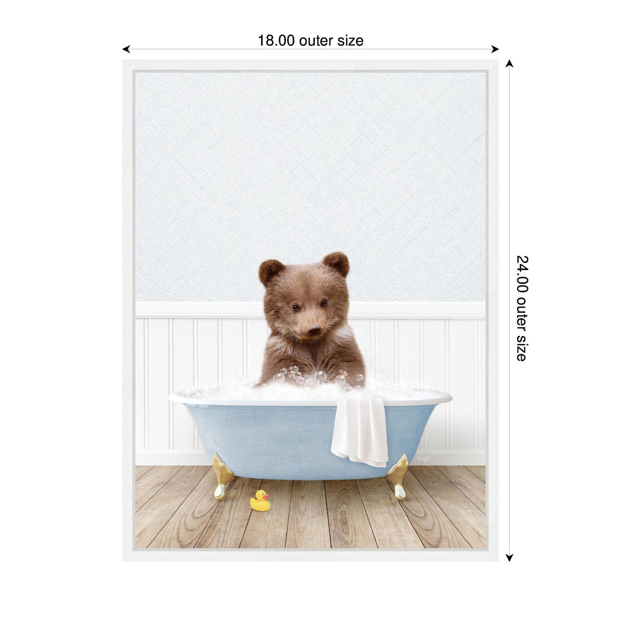 Sylvie Bear Cub in Cottage Blue Bathtub Framed Canvas by Amy Peterson