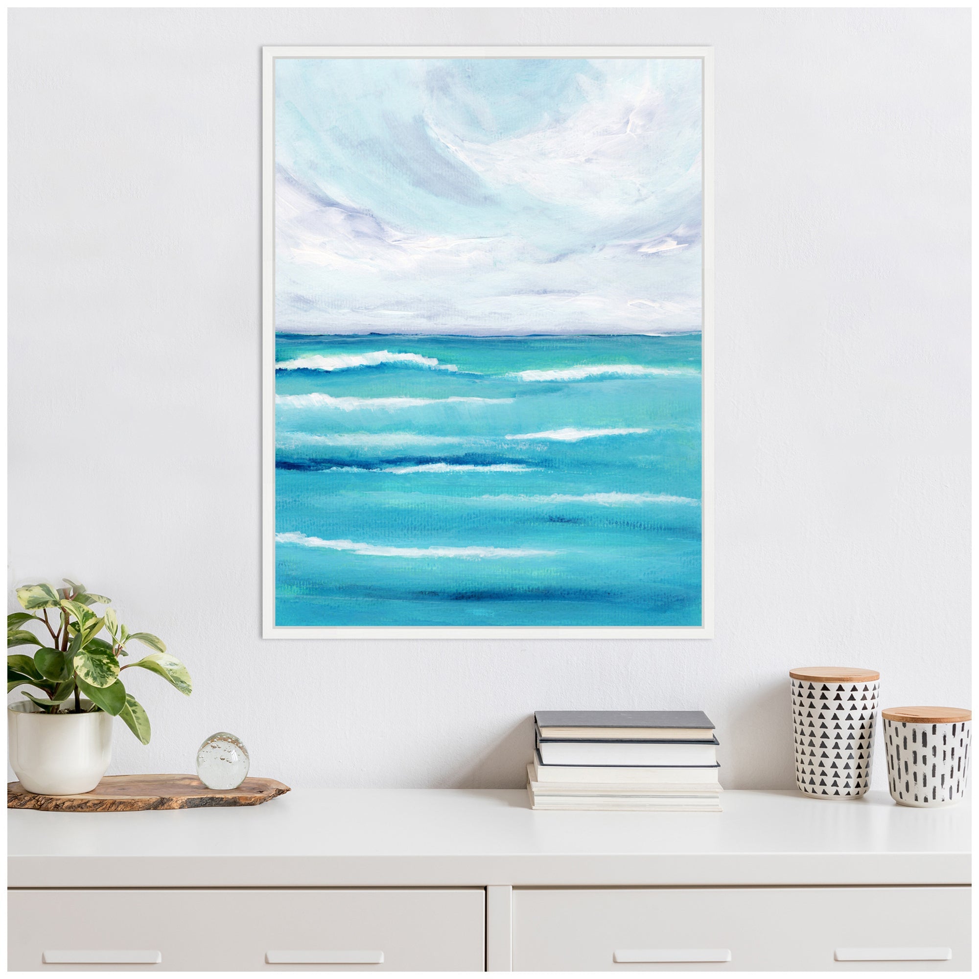 Sylvie Evening Ocean Waves Framed Canvas by Nikita Jariwala