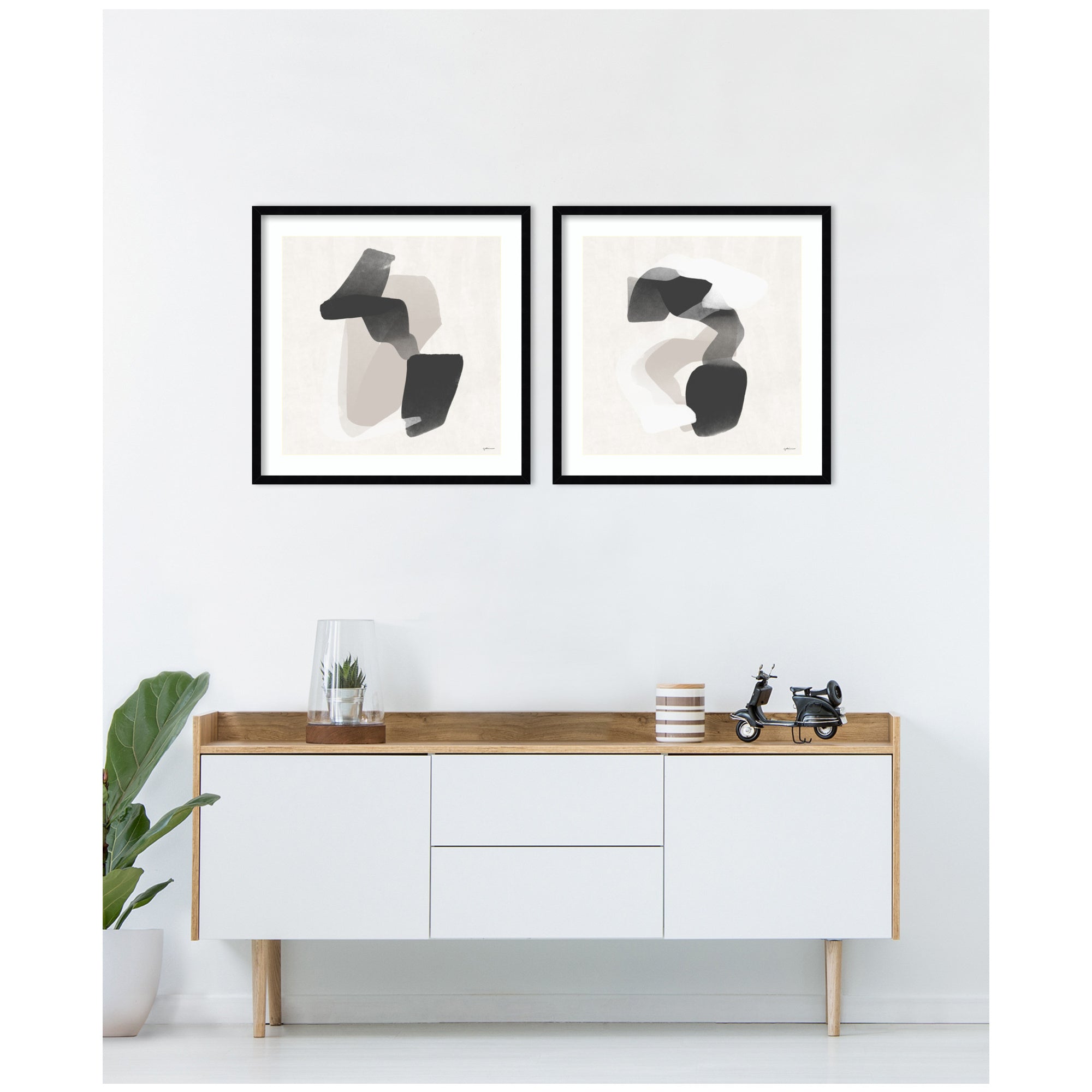 Abstract Neutral 01 & 02 2 Piece Framed Wall Art Print Set by Gabrielly Guedes