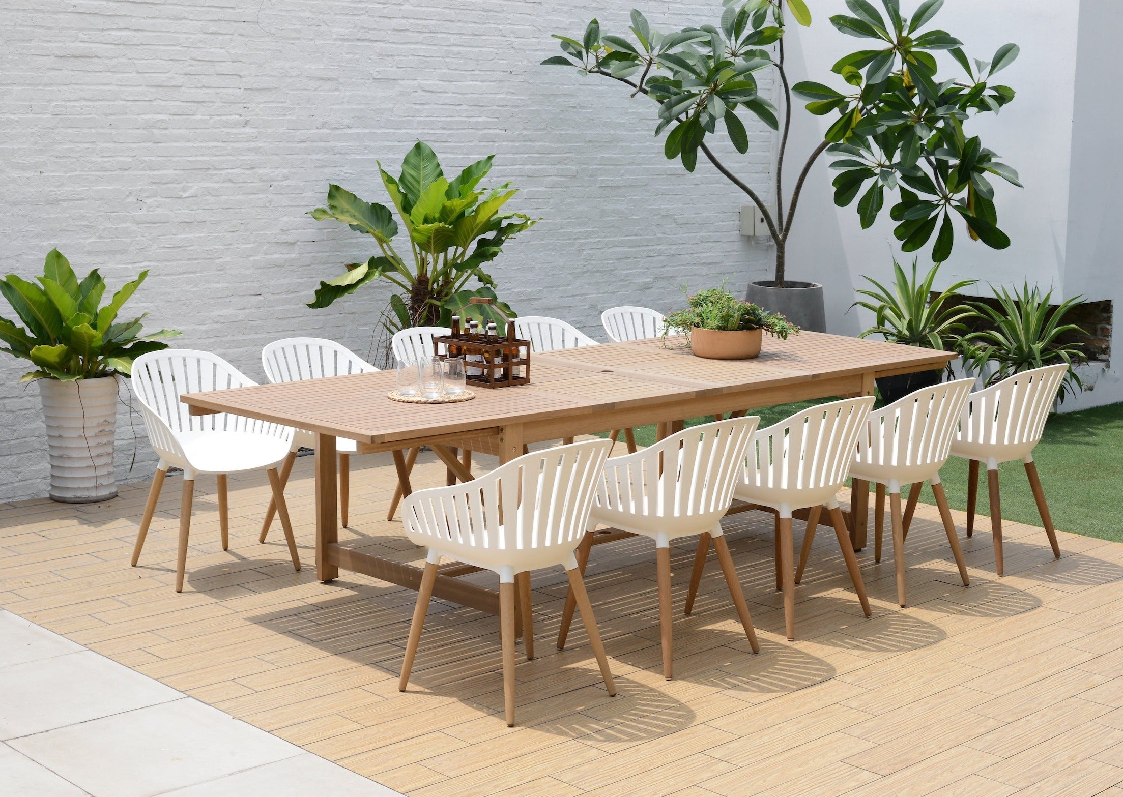Leyland Table and Nassau White Armchairs Dining Set by LifestyleGarden US - main product image for Resin Society