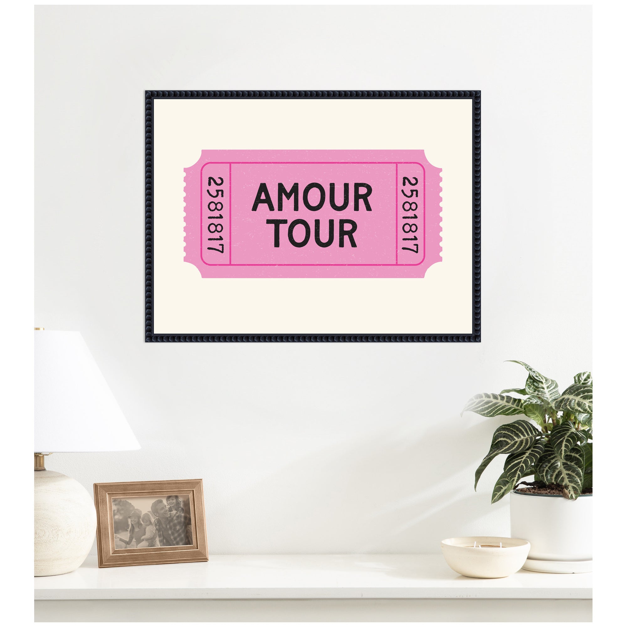 Pink Poster Retro Ticket Print, Amour Tour Dopamine Decor, Girly Wall Art, Trendy French Poster by Lucky Guava Framed Canvas Wall Art Print