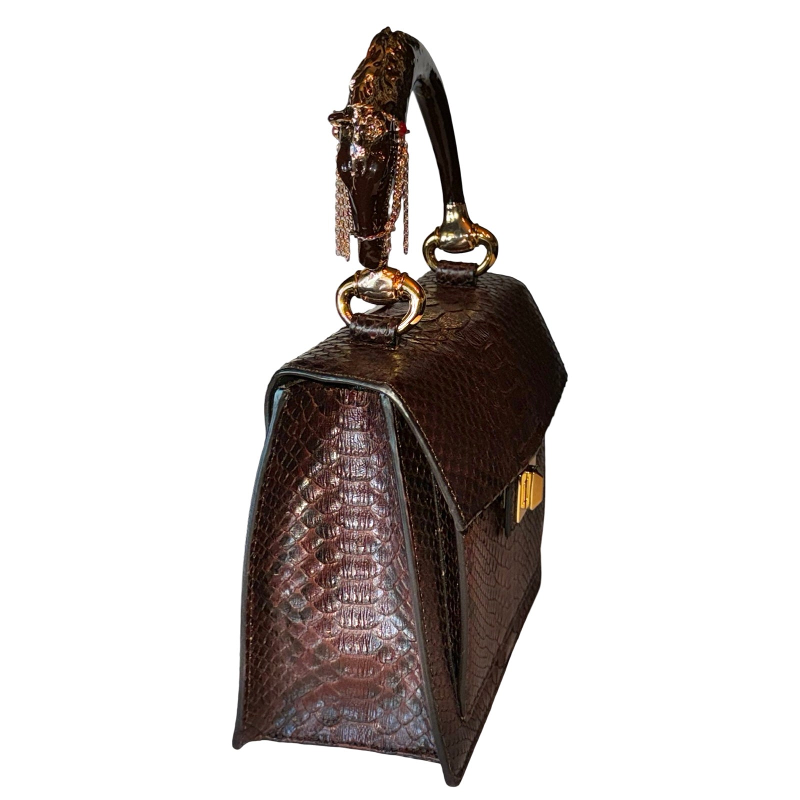 Sienna Horse Handle Handbag Authentic Multi-Toned Brown Python by Allysa Payne Beverly Hills - product image 5 for Resin Society