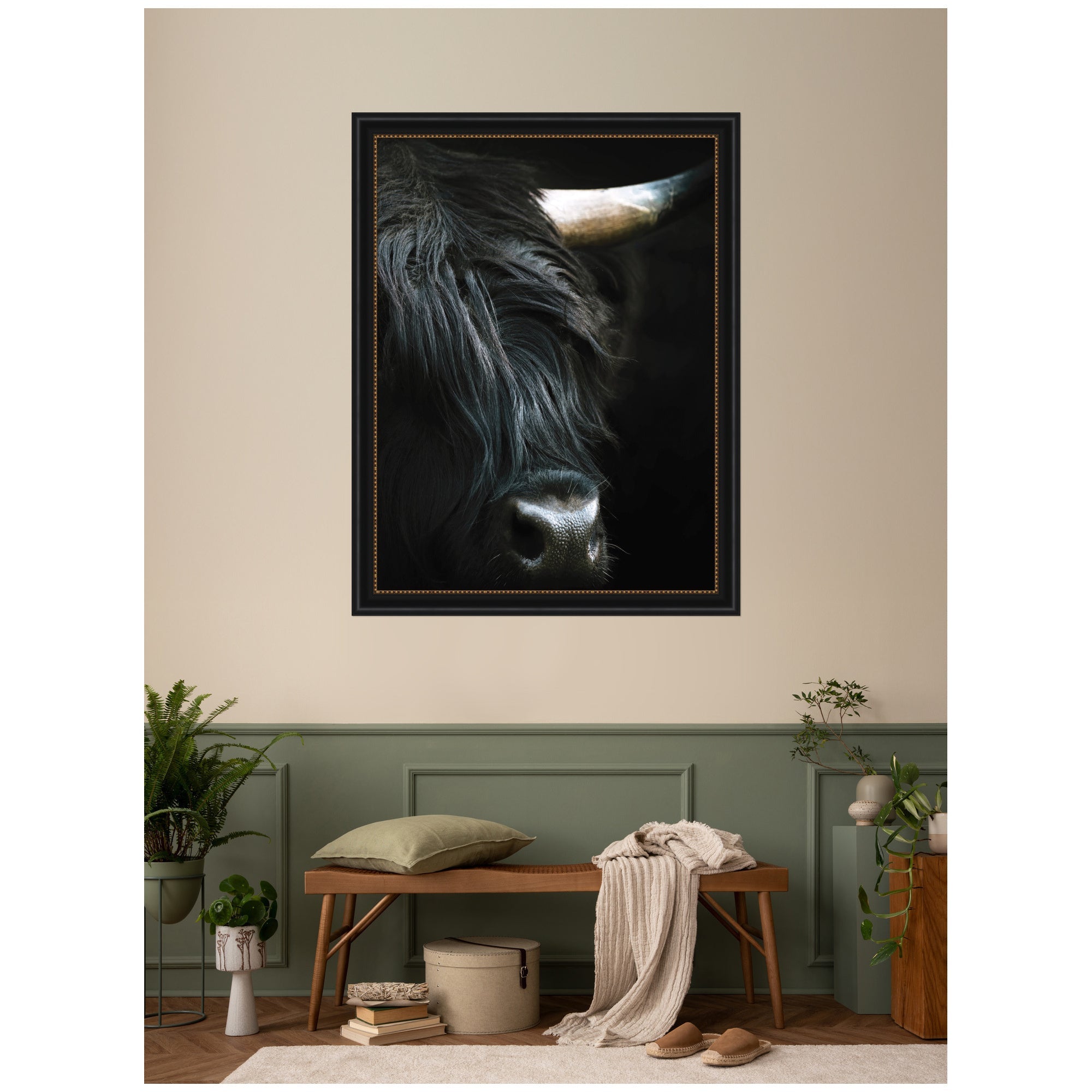 Minimalist Black Highland Cow Close by Michael Schauer Framed Wall Art Print