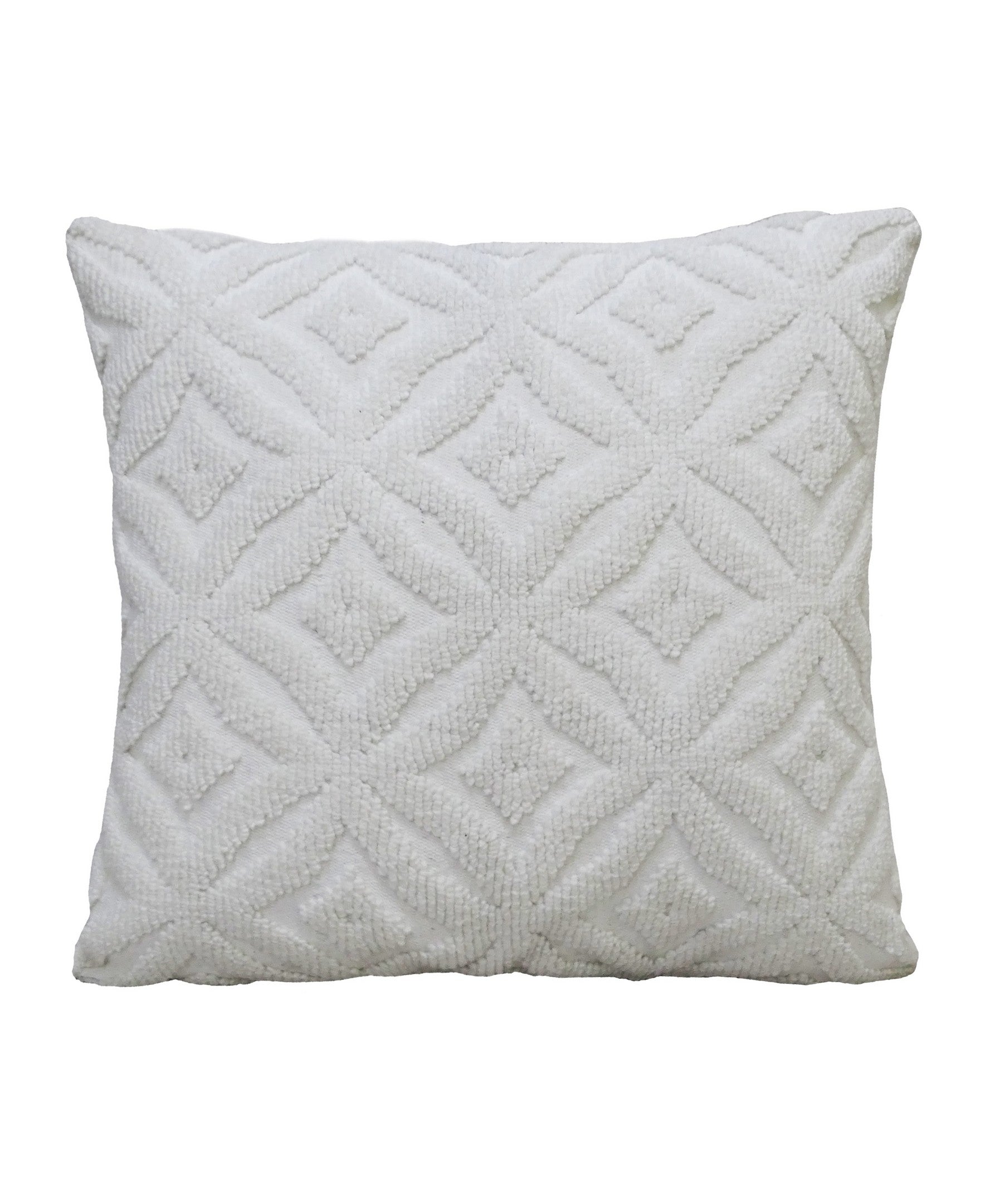 18x18 White Indoor Outdoor Ogee Decorative Pillow with handwoven ogee pattern