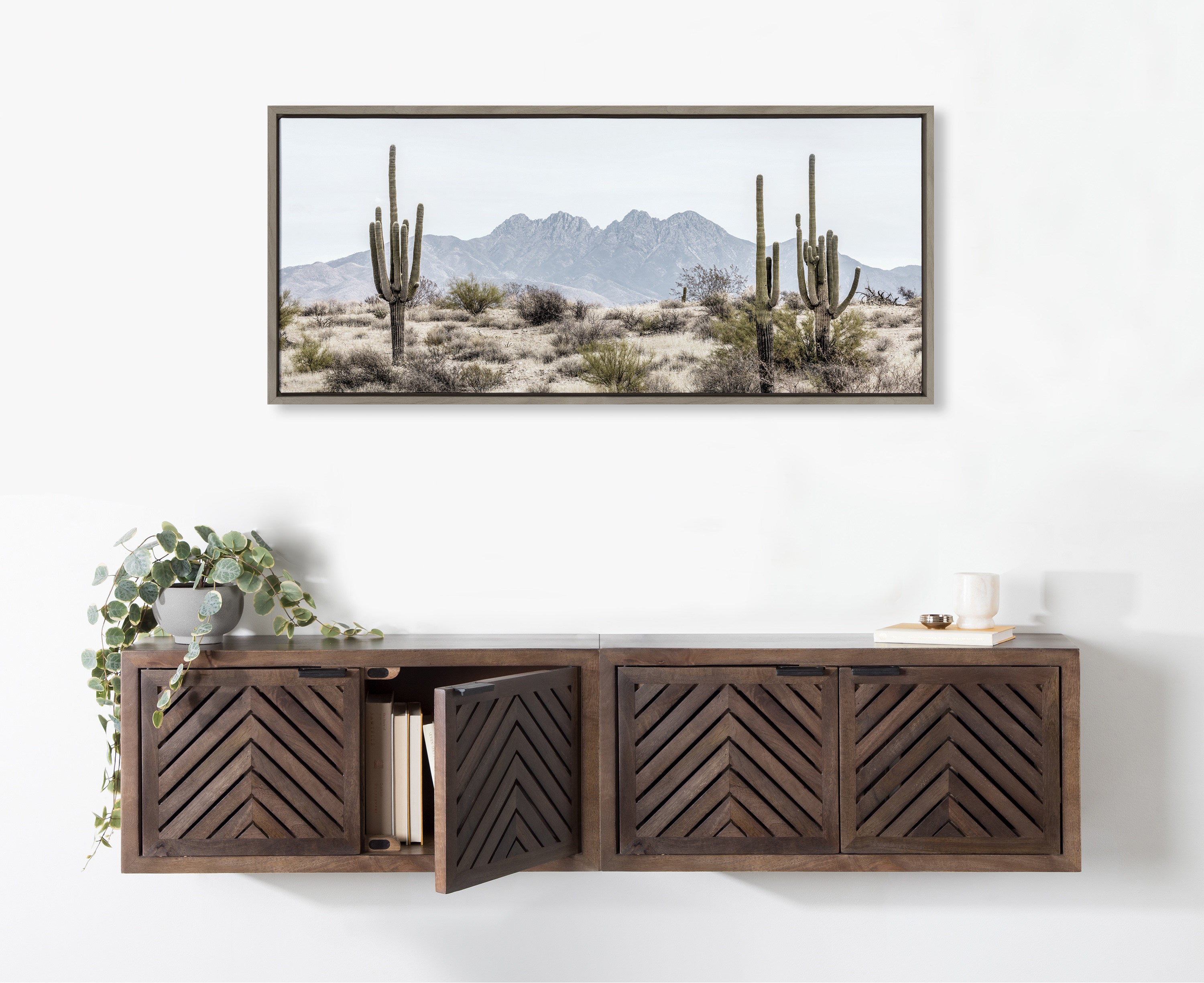 Sylvie Tall Saguaro Cacti Desert Mountain Framed Canvas by kateandlaurel - product image 17 for Resin Society