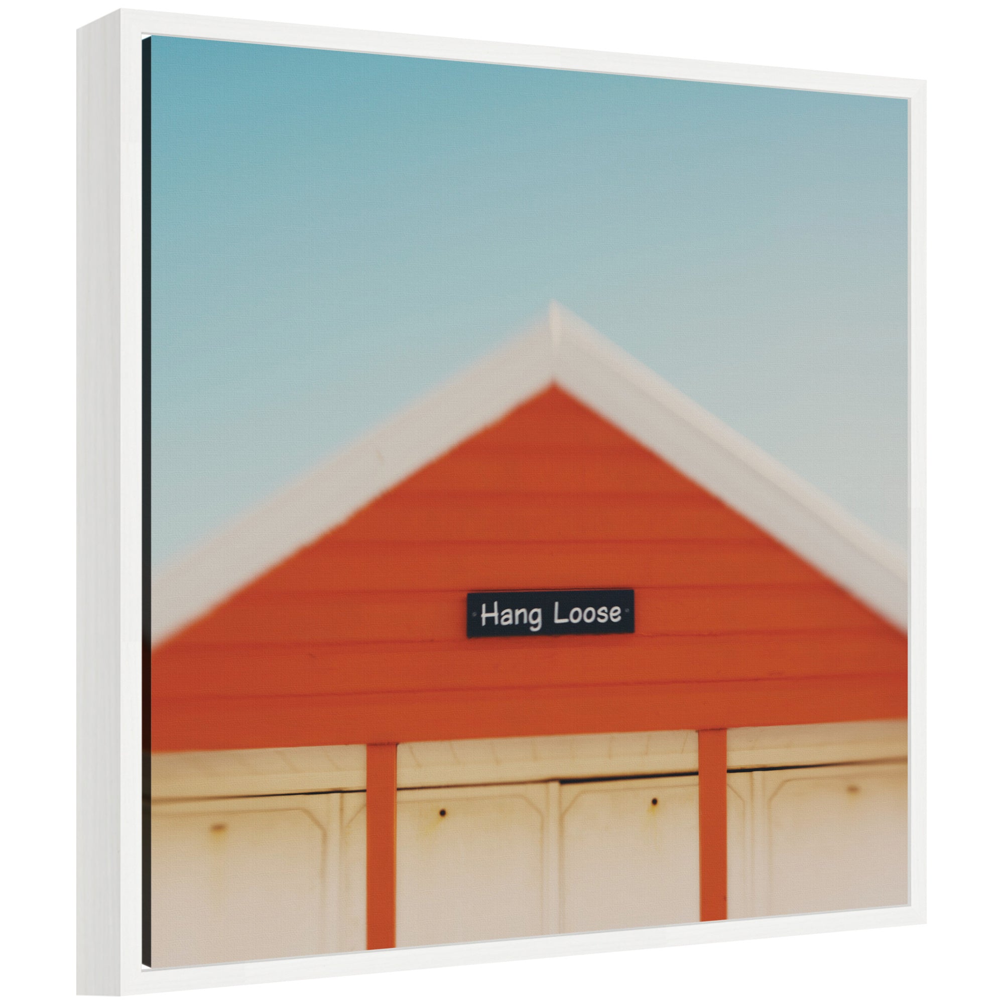Hang Loose by Laura Evans framed canvas wall art print showing coastal theme with white color palette.