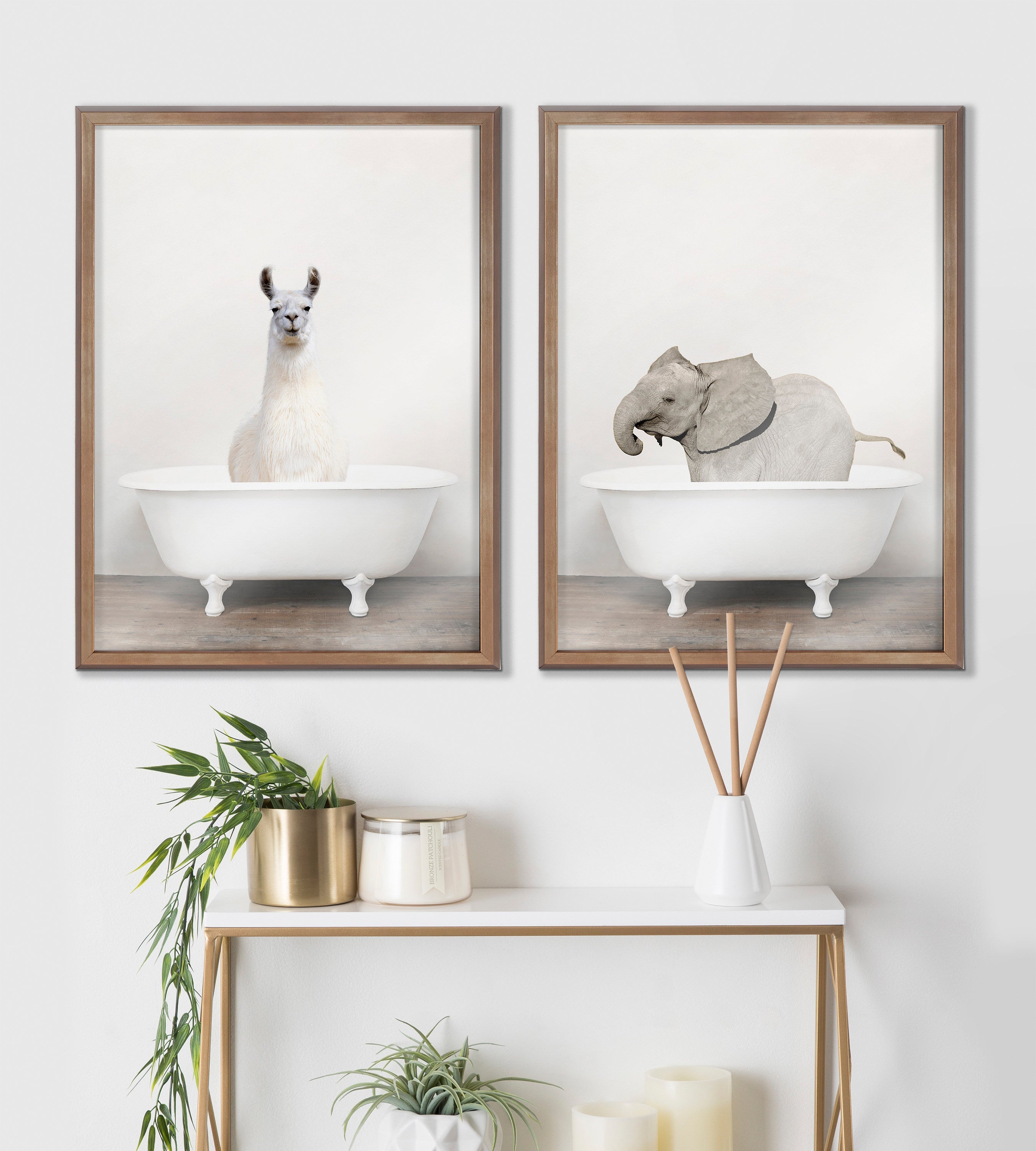 Blake Alpaca in the Tub Color Framed Printed Glass