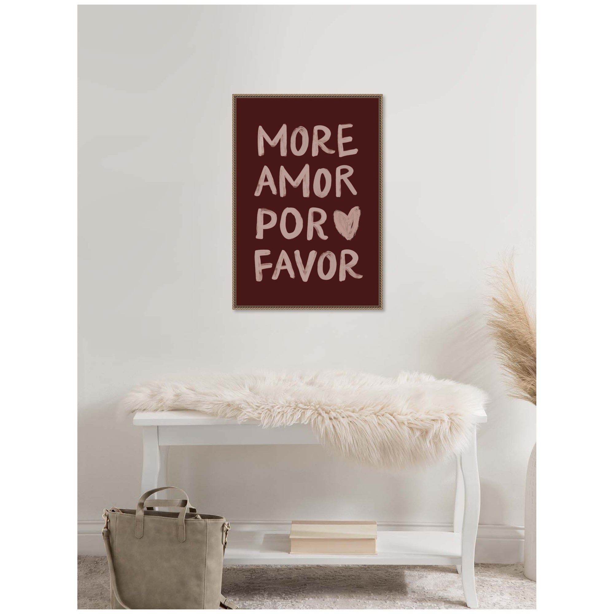 More Amor Por Favor Hand Painted Typography Maroon by Lucky Guava Framed Canvas Wall Art Print