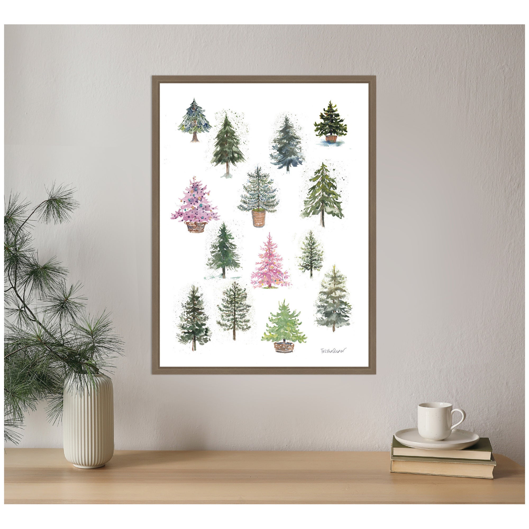 Sylvie Framed Canvas 12 Tiny Holiday Trees by Patricia Shaw