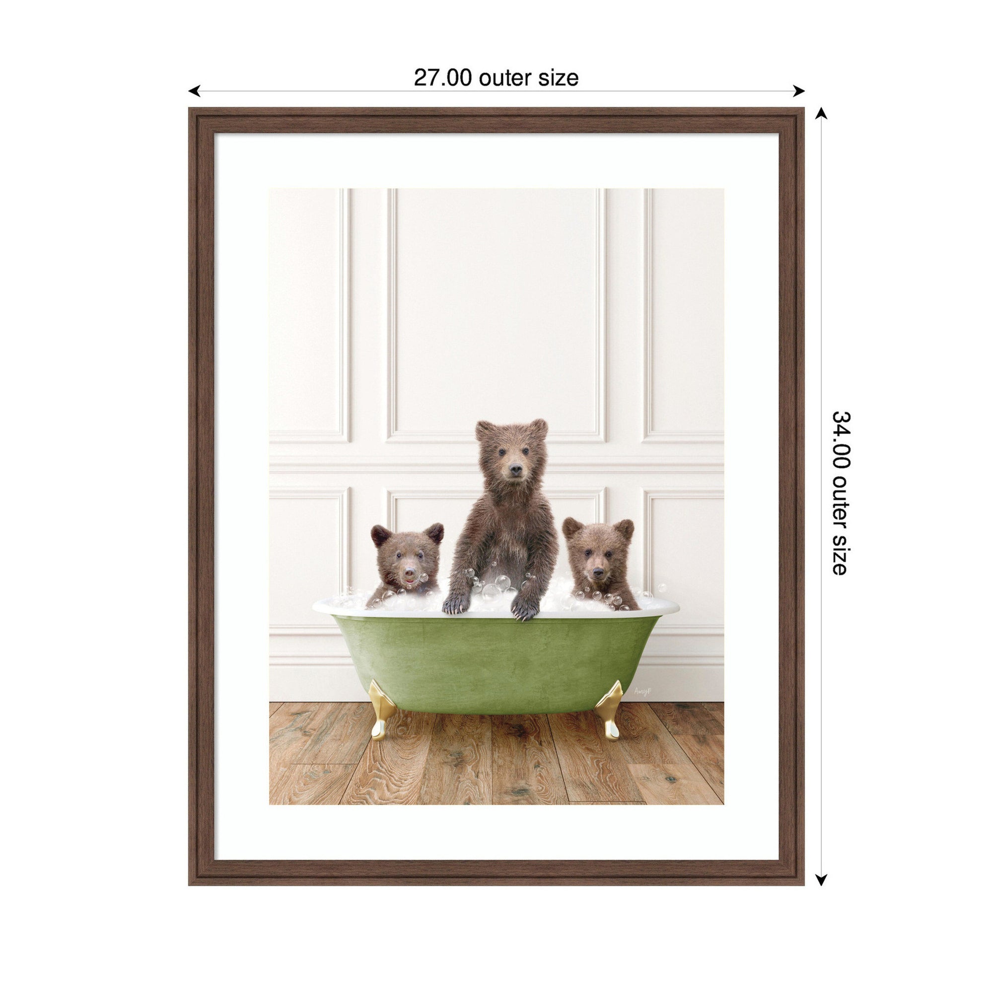 Three Bear Cubs in Transitional Bathtub by Amy Peterson Framed Wall Art Print