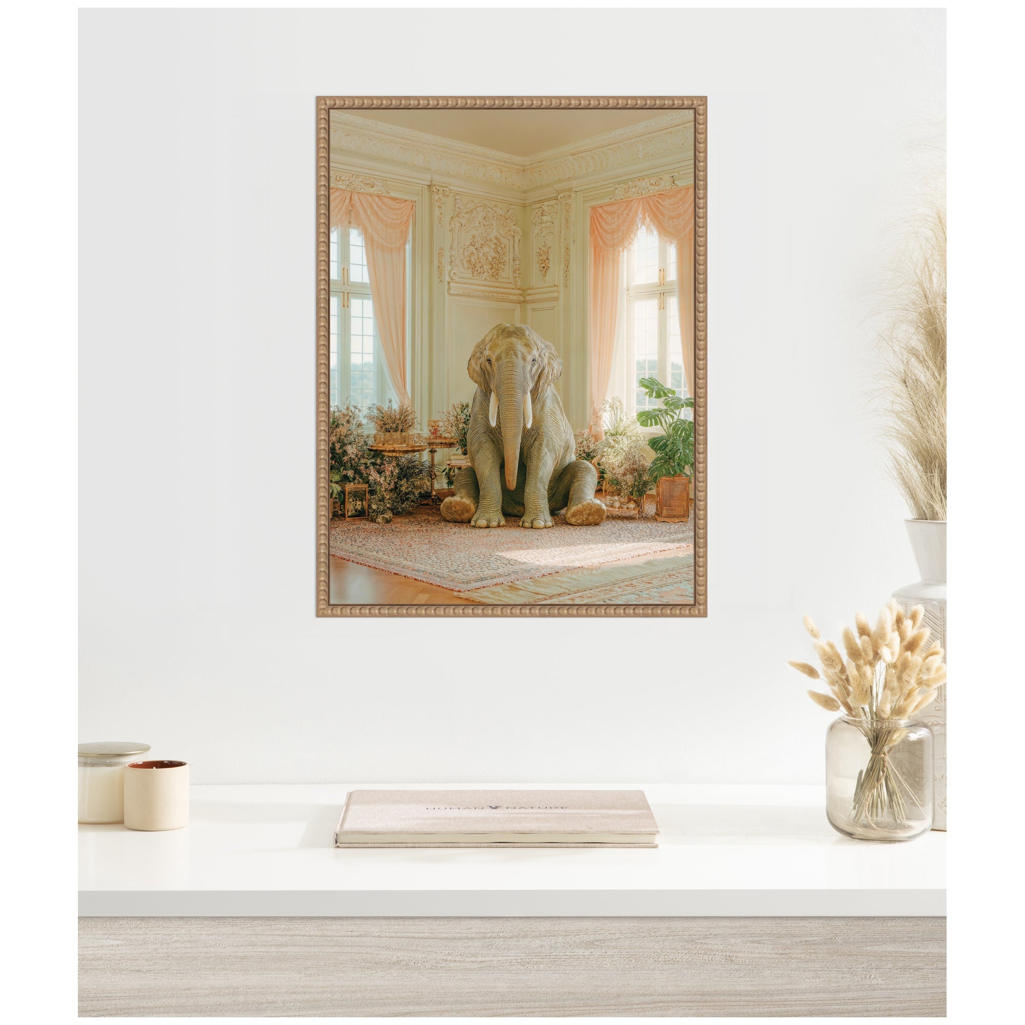 Lazy Elephant Sitting in His Room by Michael Schauer Framed Canvas Wall Art Print