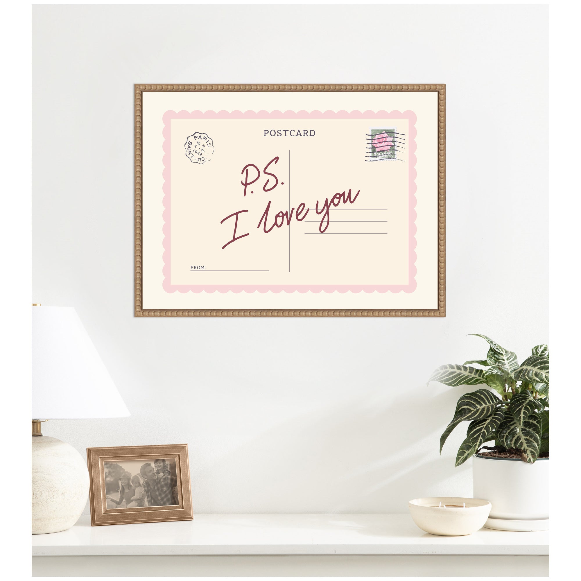 PS I Love You Postcard by Lucky Guava Framed Canvas Wall Art Print