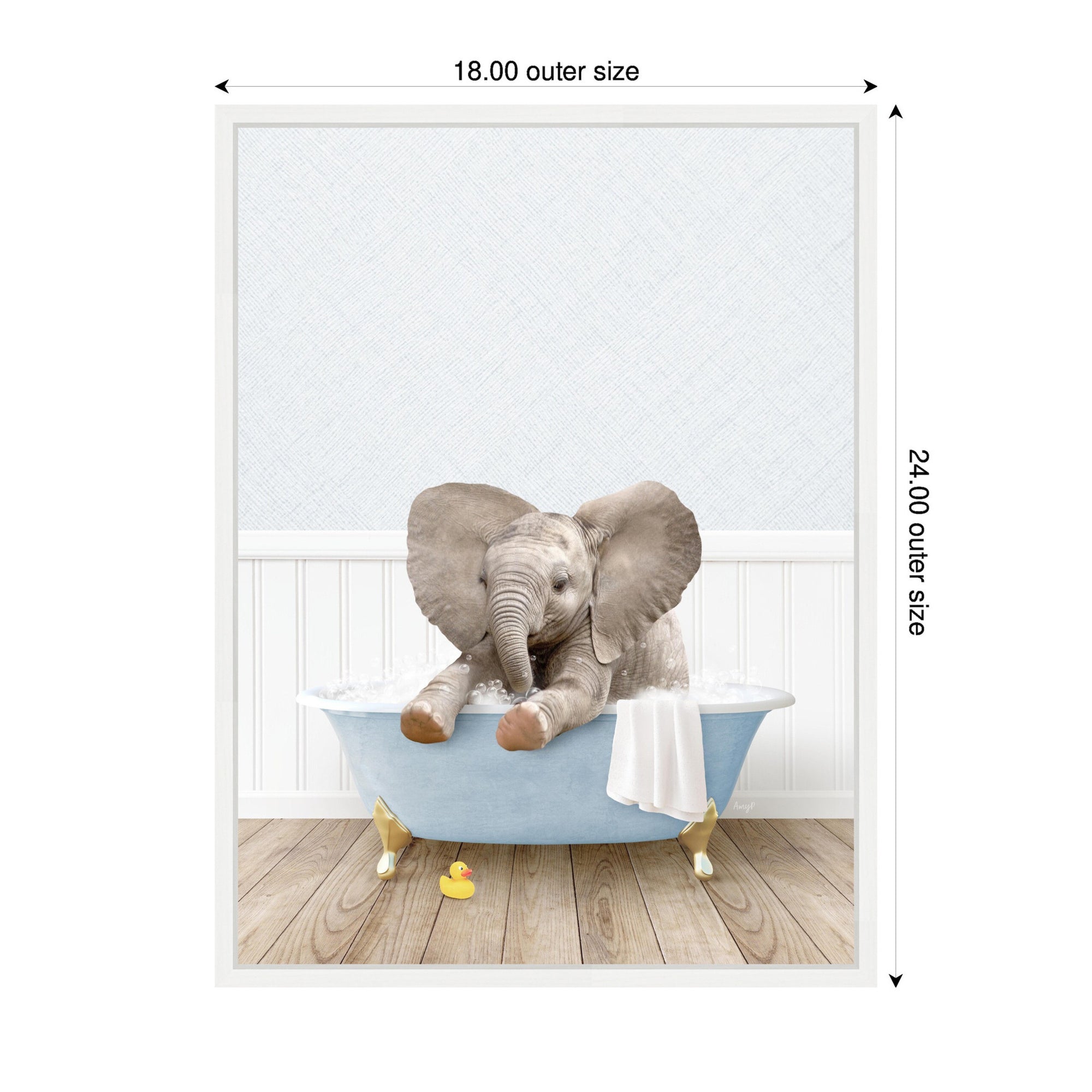 Sylvie Baby Elephant 6 in Cottage Blue Bathtub Framed Canvas by Amy Peterson
