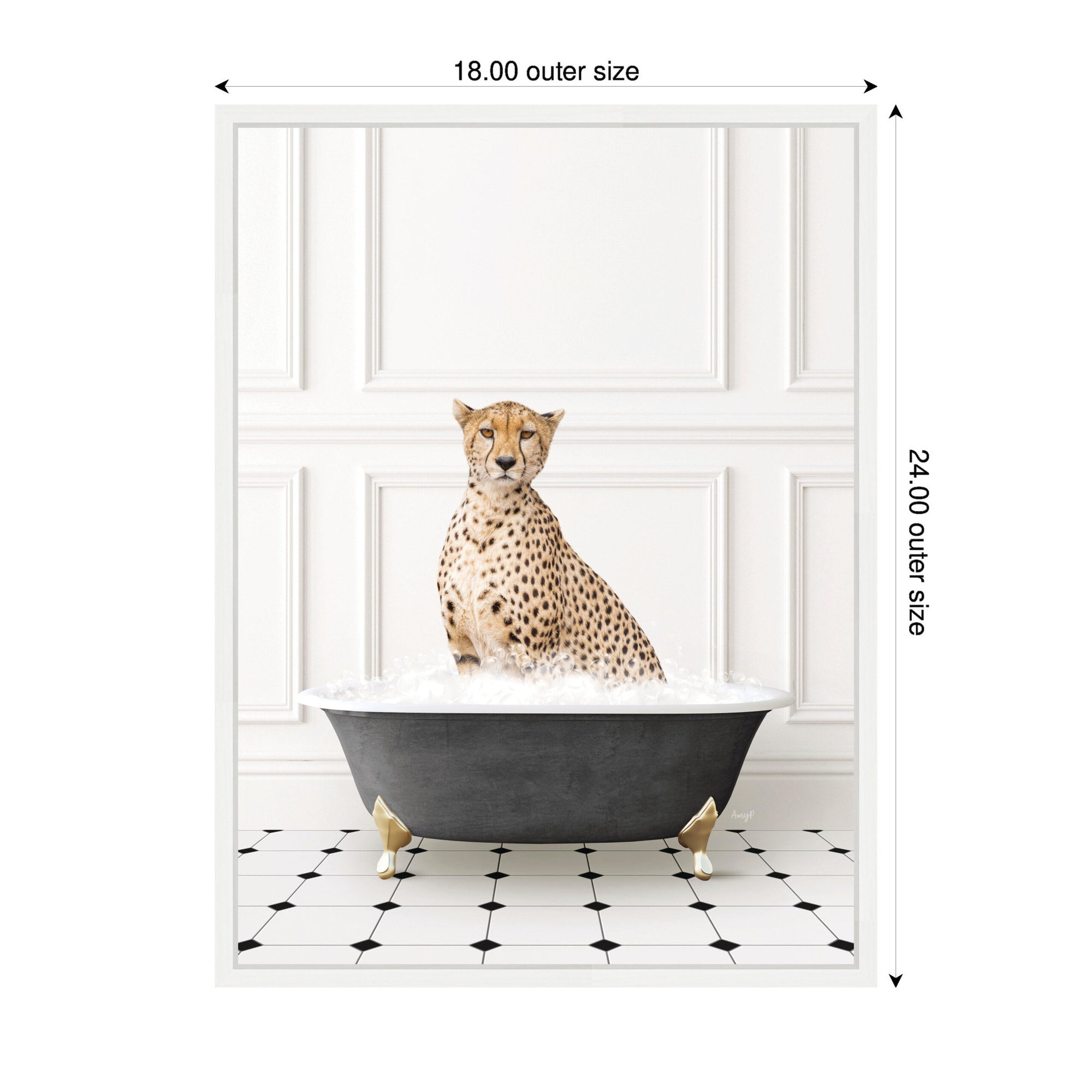 Sylvie Cheetah in Classic Black and White Bathtub Framed Canvas by Amy Peterson