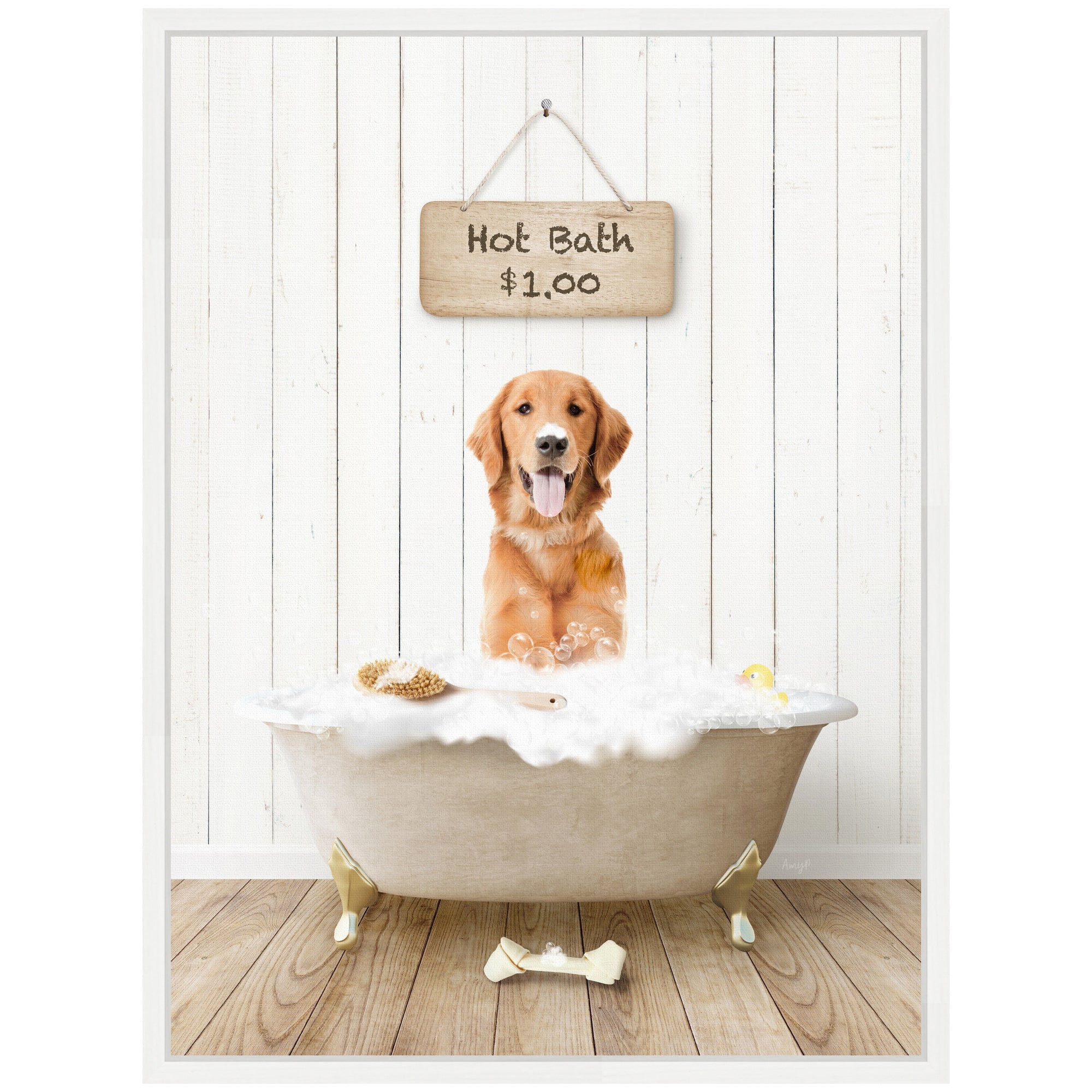 Sylvie Amber Retriever in Farmhouse Hot Bath Framed Canvas by Amy Peterson