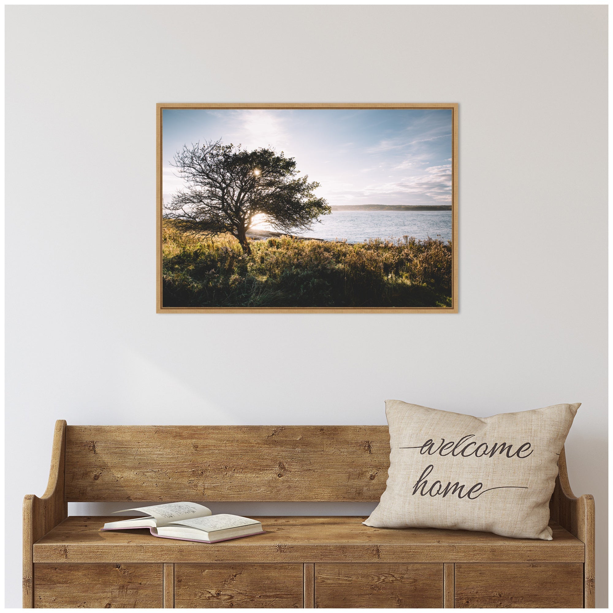Sylvie Coastal Serene Sunset Tree Landscape Framed Canvas by Patricia Hasz