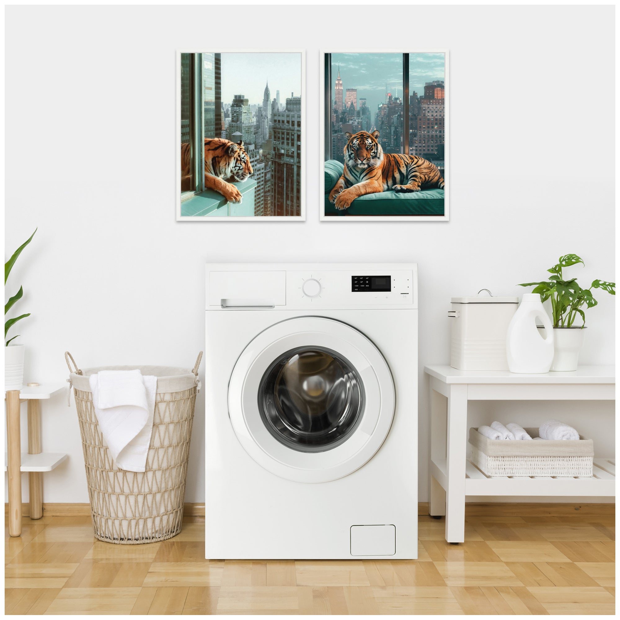 Sylvie Urban Tigers in New York Framed Canvas Art Set by Michael Schauer