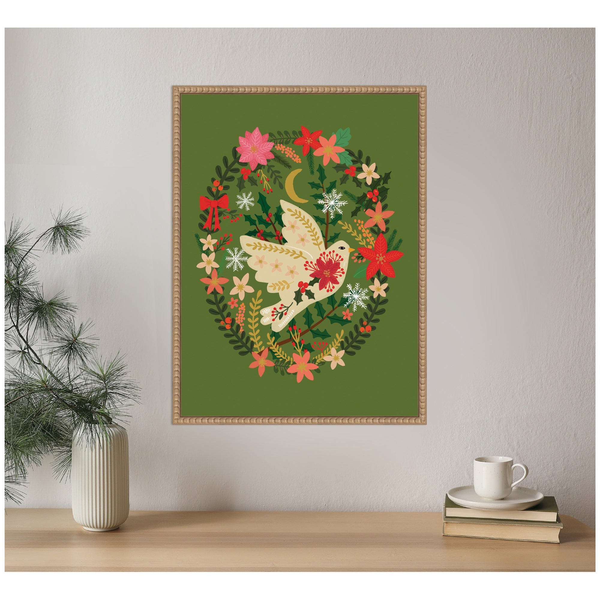 Sylvie Beaded Dove Christmas Framed Canvas by Mia Charro
