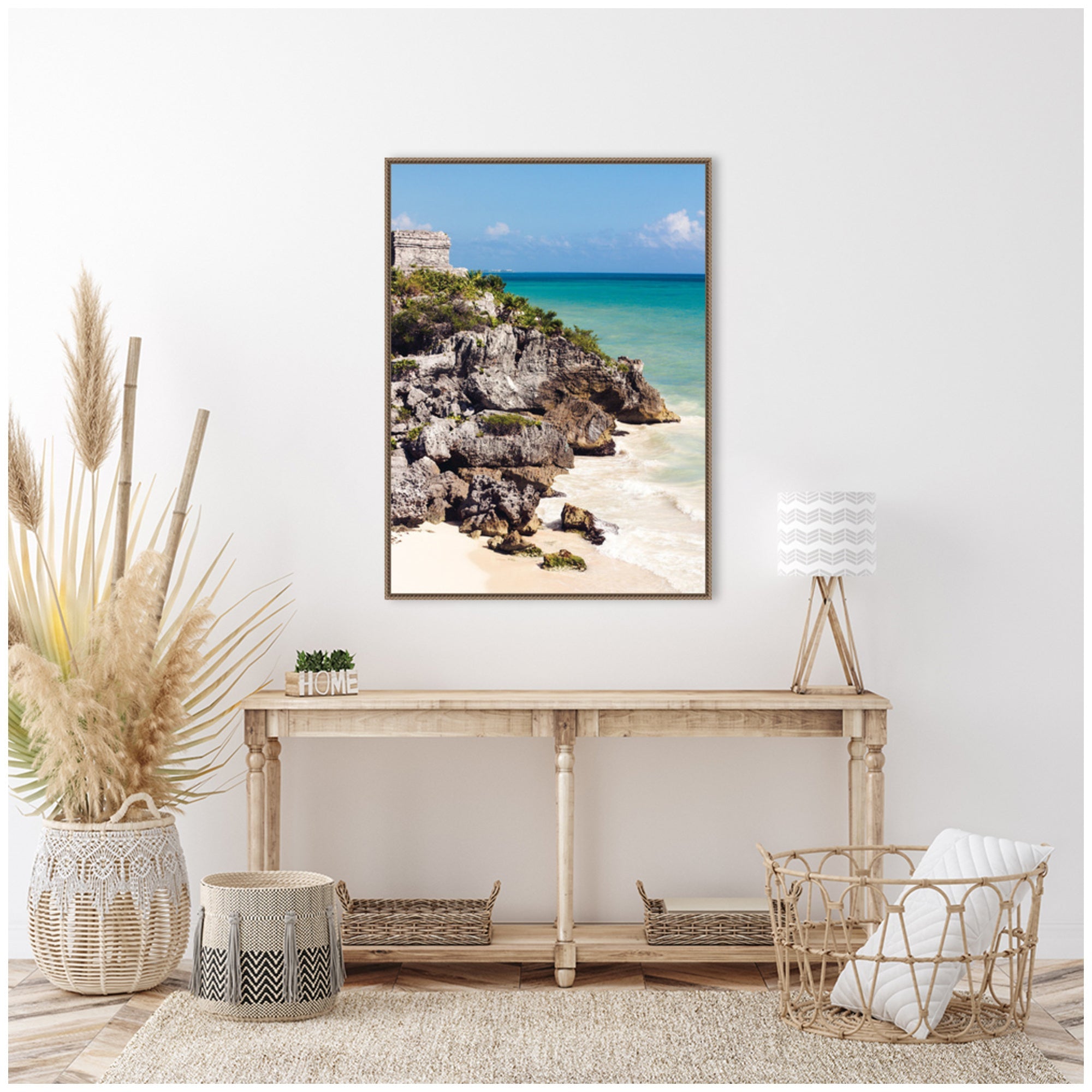 Sylvie Tulum Ruins Mexico Seascape Framed Canvas by kateandlaurel - product image 7 for Resin Society