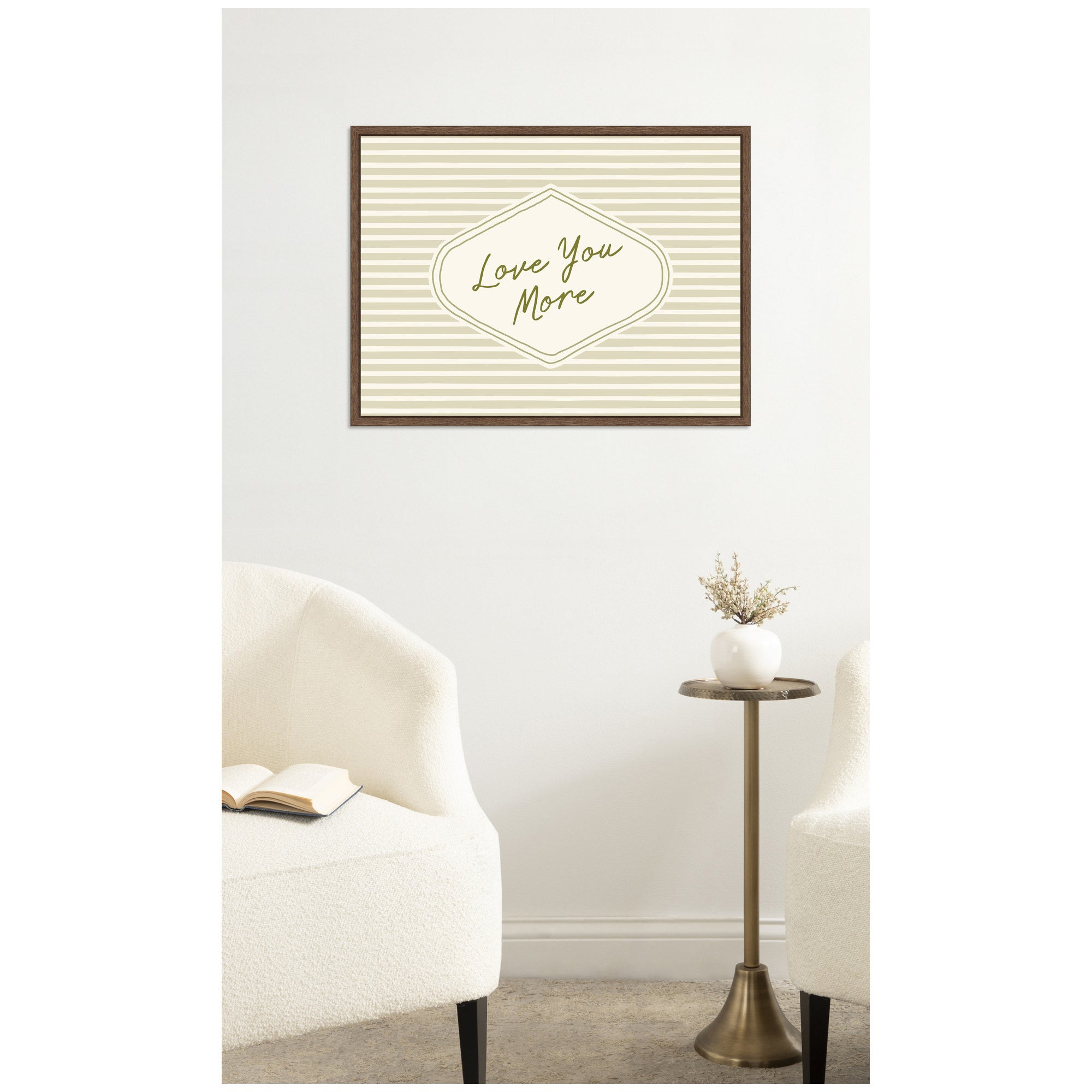 Retro Love You More Sage Green Striped by Lucky Guava Framed Canvas Wall Art Print