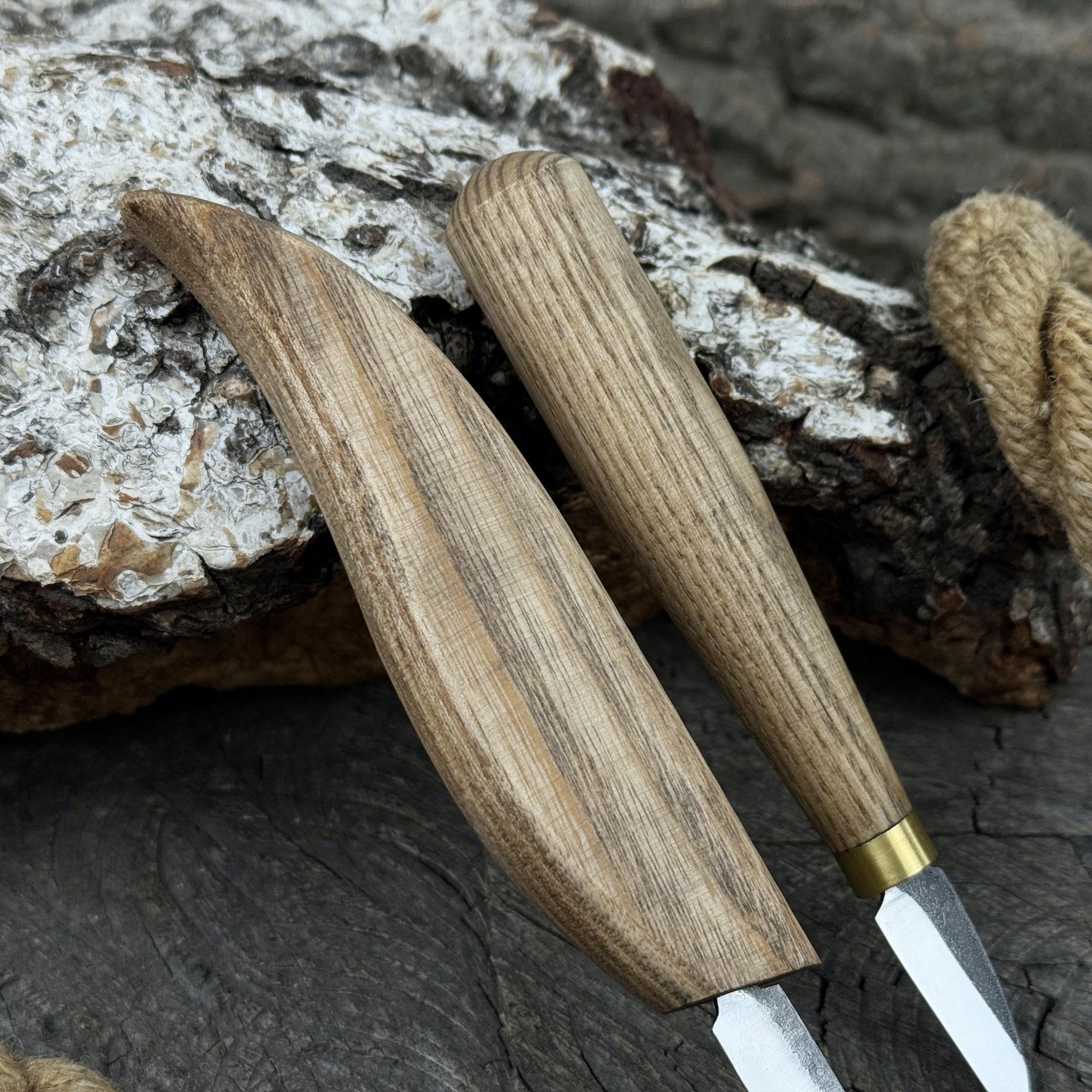 2-piece carving knife set with ash wood handles and forged steel blades for fine detail woodworking