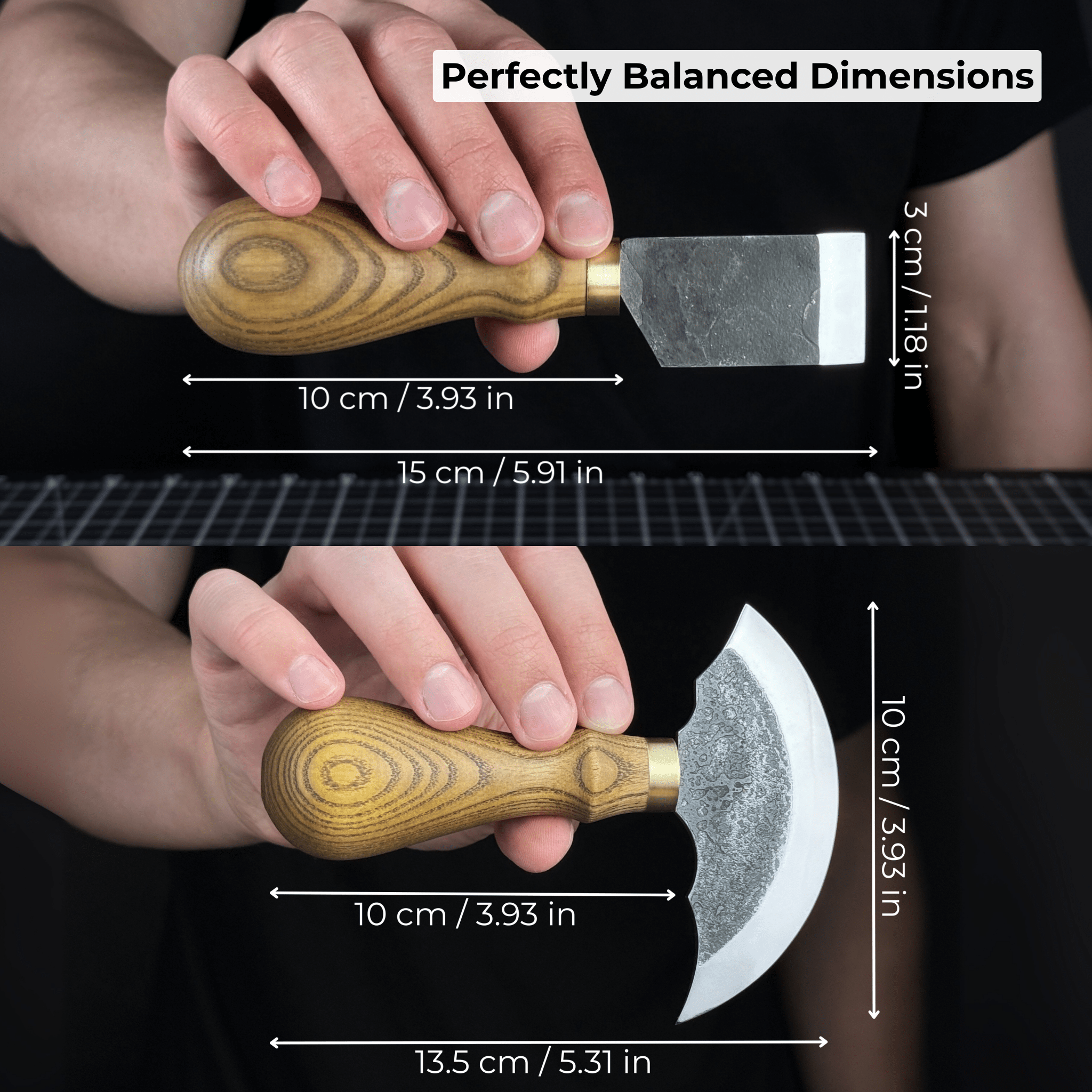 2-Piece Rounded and Straight Leather Knife Set with ash wood handles