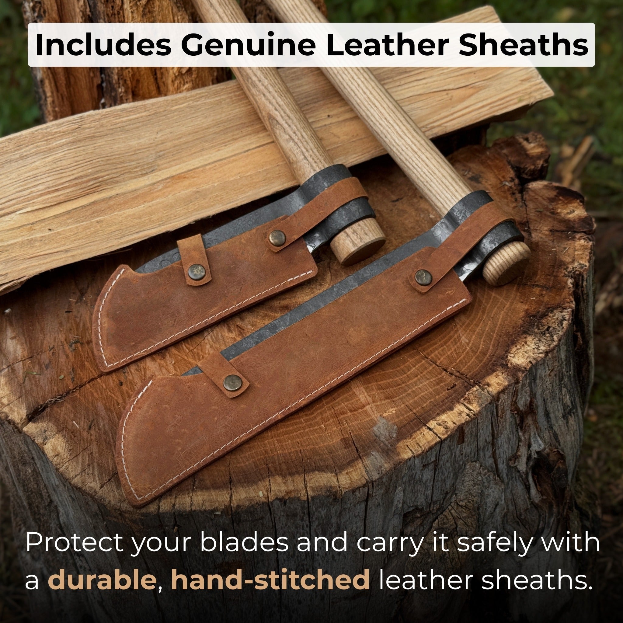 2-Piece Splitting Froe Set with ash wood handles and forged steel blades