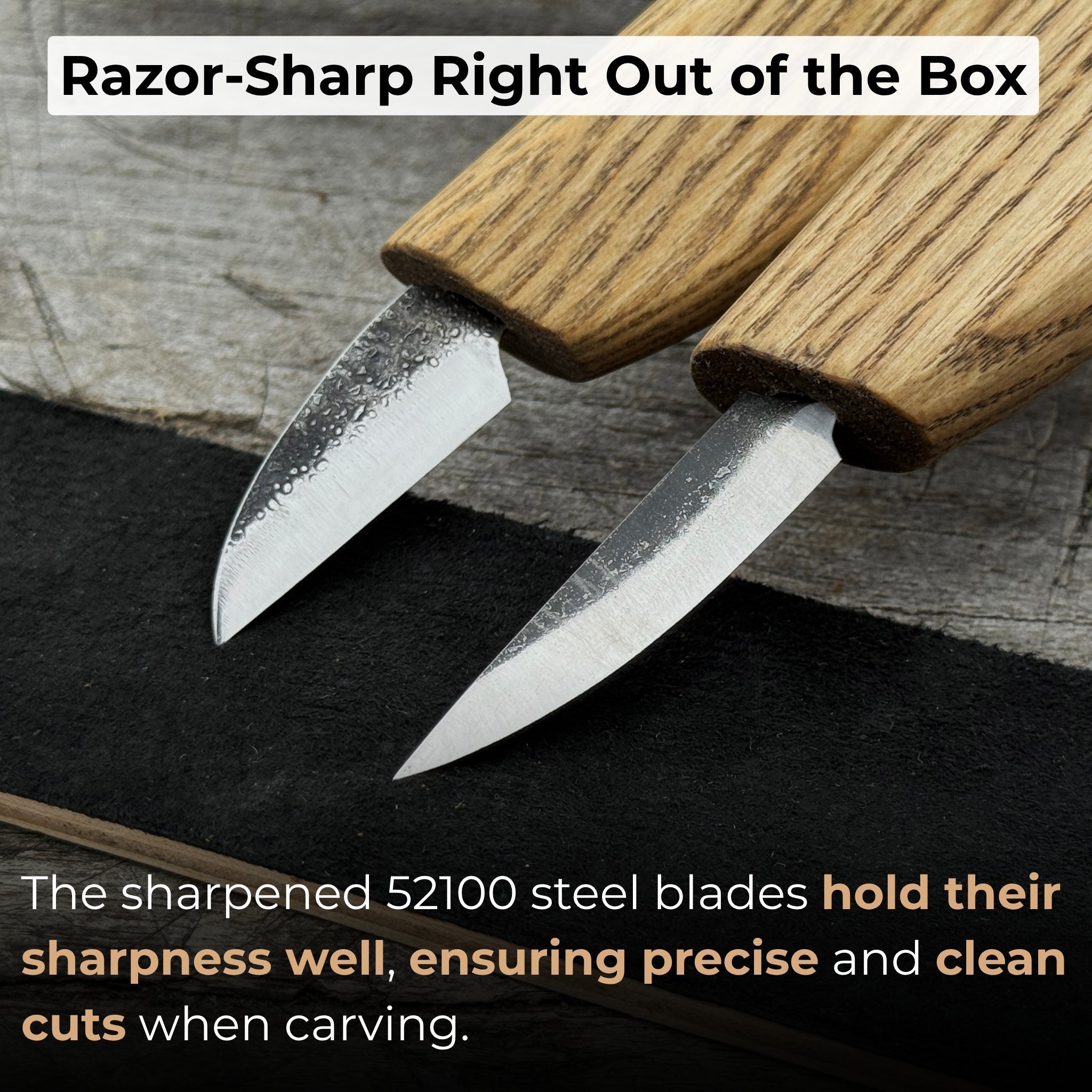 2-piece wood carving knife set with leather strop and leather case by Sharky Forged Steel Tools