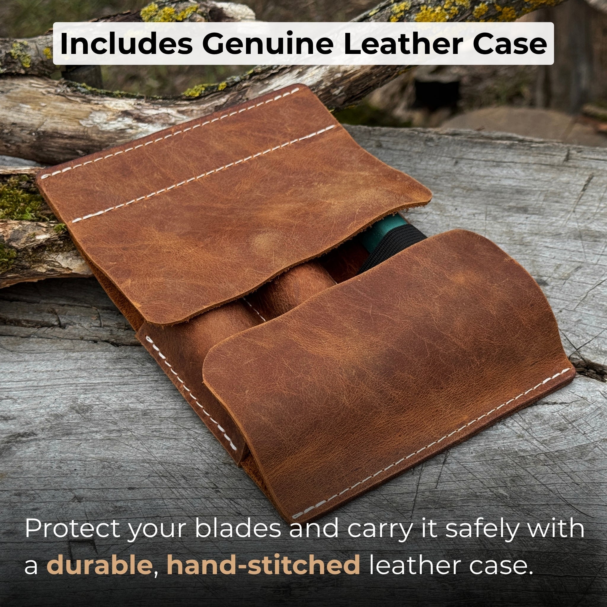 2-piece wood carving knife set with leather strop and leather case by Sharky Forged Steel Tools