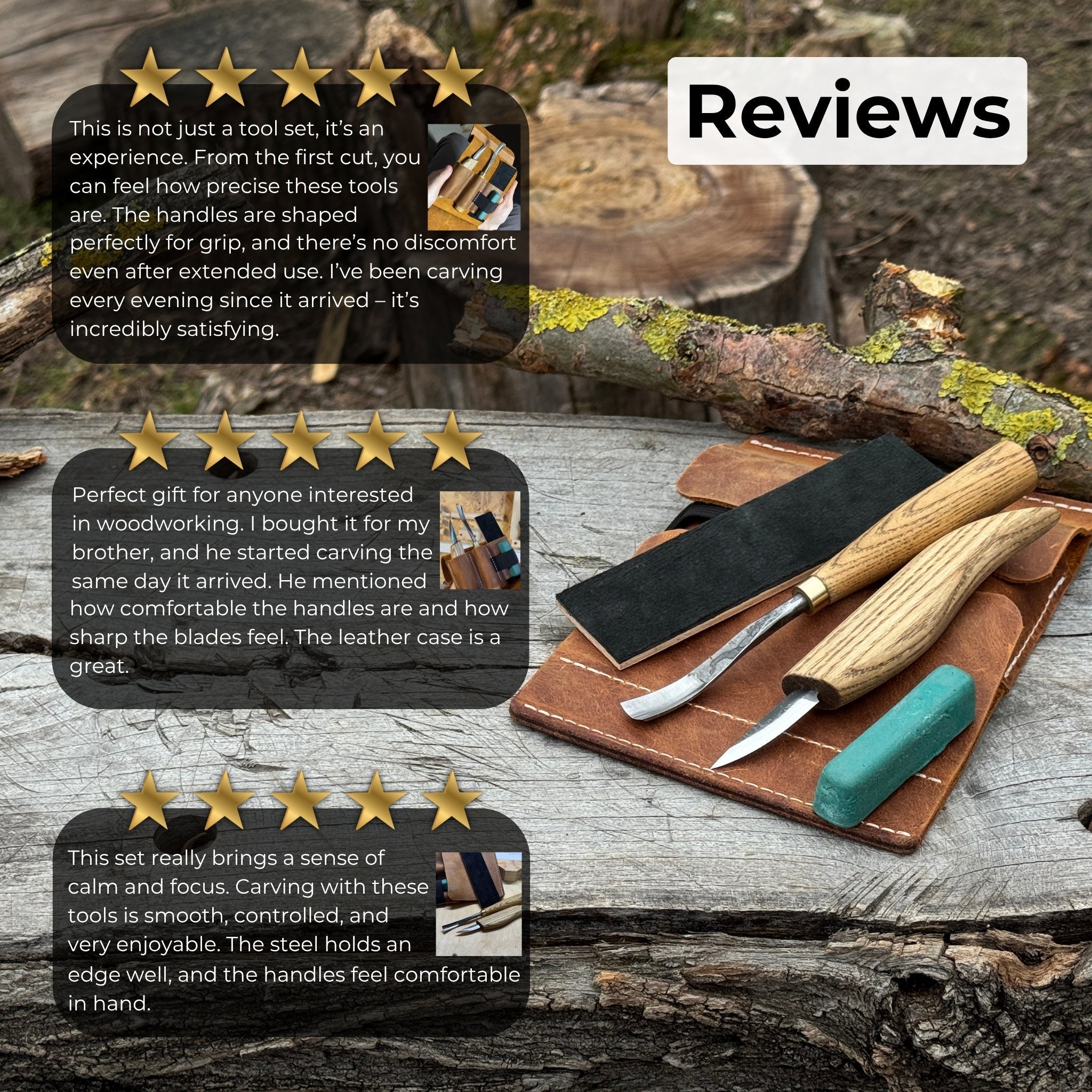 2-Piece Wood Carving Set with whittling knife and curved gouge by Sharky Forged Steel Tools