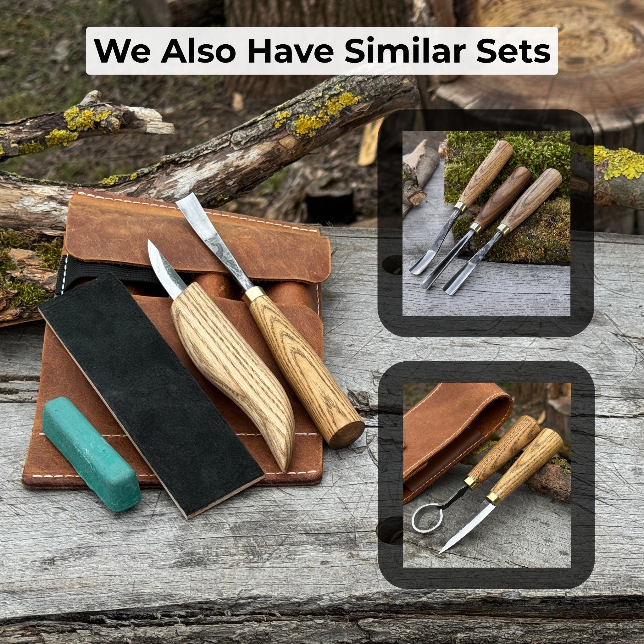 2-Piece Wood Carving Set with whittling knife and curved gouge by Sharky Forged Steel Tools