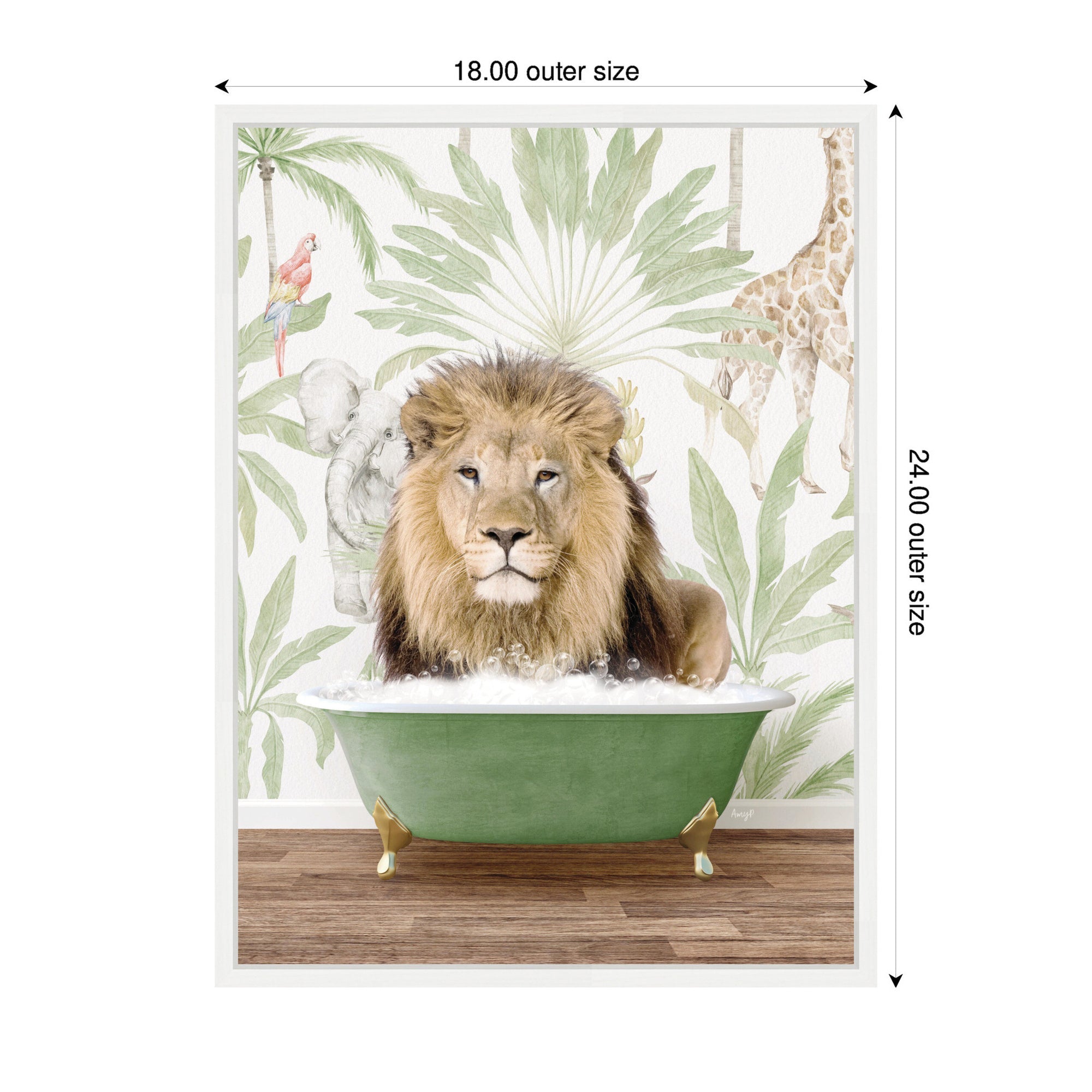 Sylvie Lion in Wild Safari Bathtub Framed Canvas by Amy Peterson