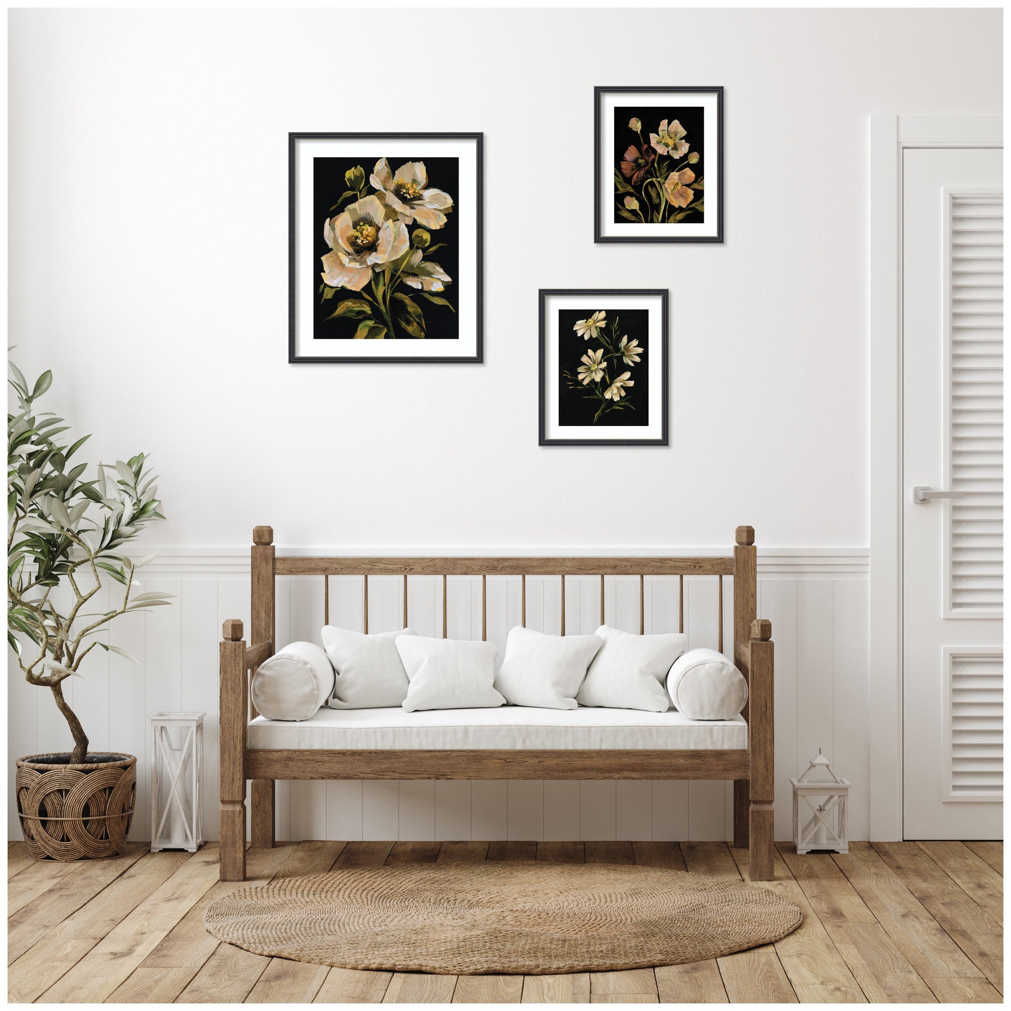Moody Floral Hued 3 Piece Framed Wall Art Print Set