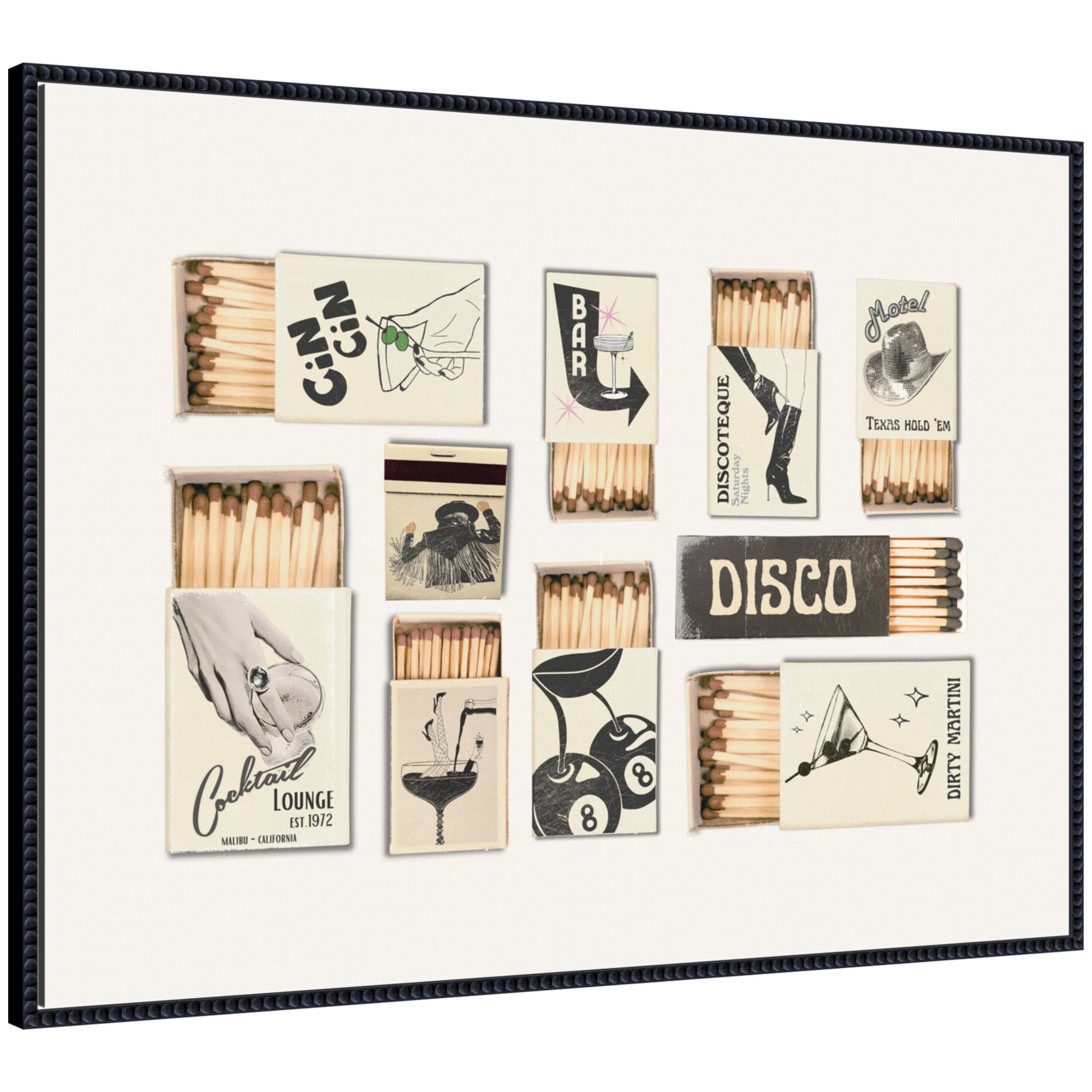 Vintage Matchboxes Neutral Black and Beige by Honey Island Studio Framed Canvas Wall Art Print
