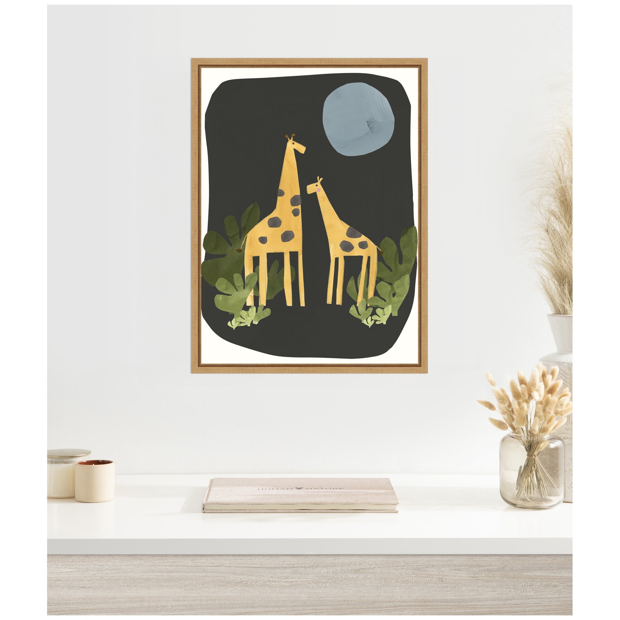 Giraffes Under The Moon by Alicia Abla Framed Canvas Wall Art Print